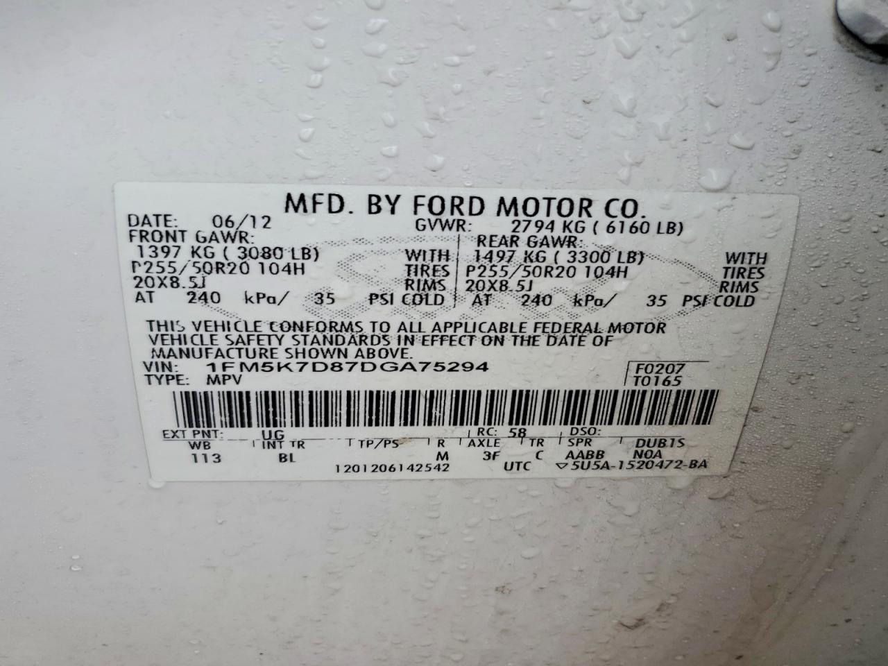 2013 Ford Explorer Xlt White vin: 1FM5K7D87DGA75294
