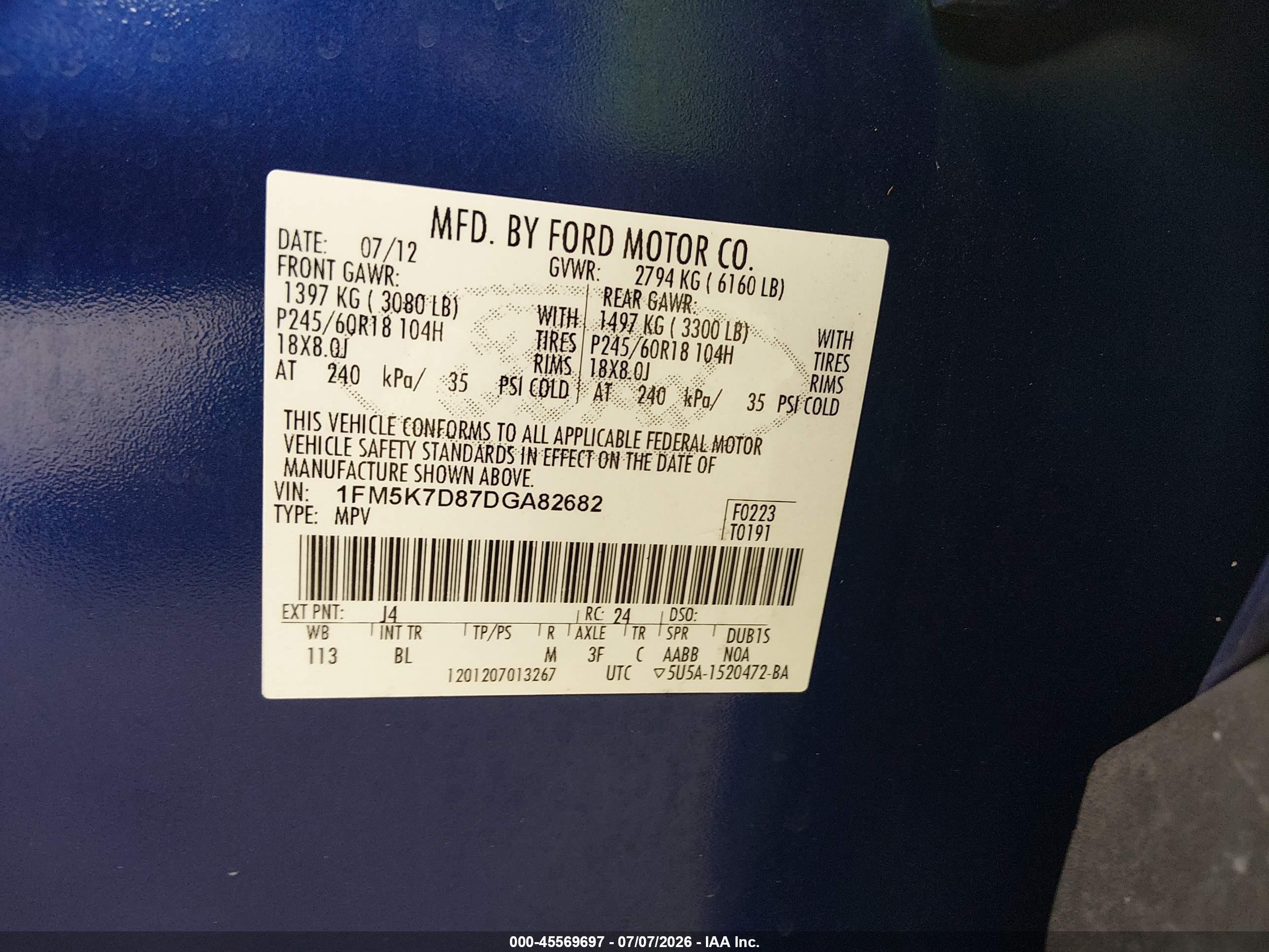 2013 Ford Explorer Xlt Blue vin: 1FM5K7D87DGA82682