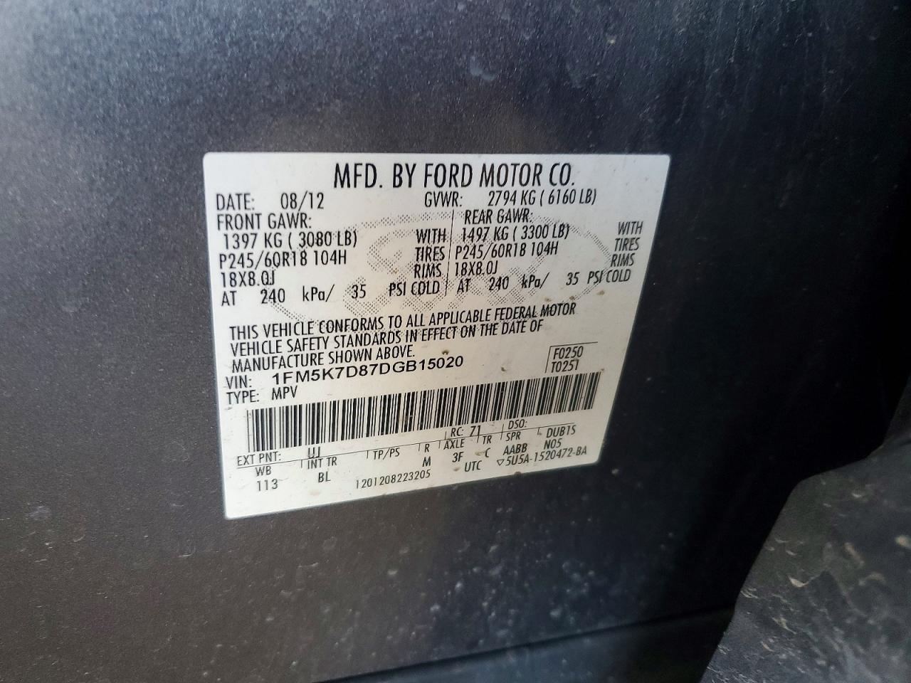 2013 Ford Explorer Xlt Угольный vin: 1FM5K7D87DGB15020