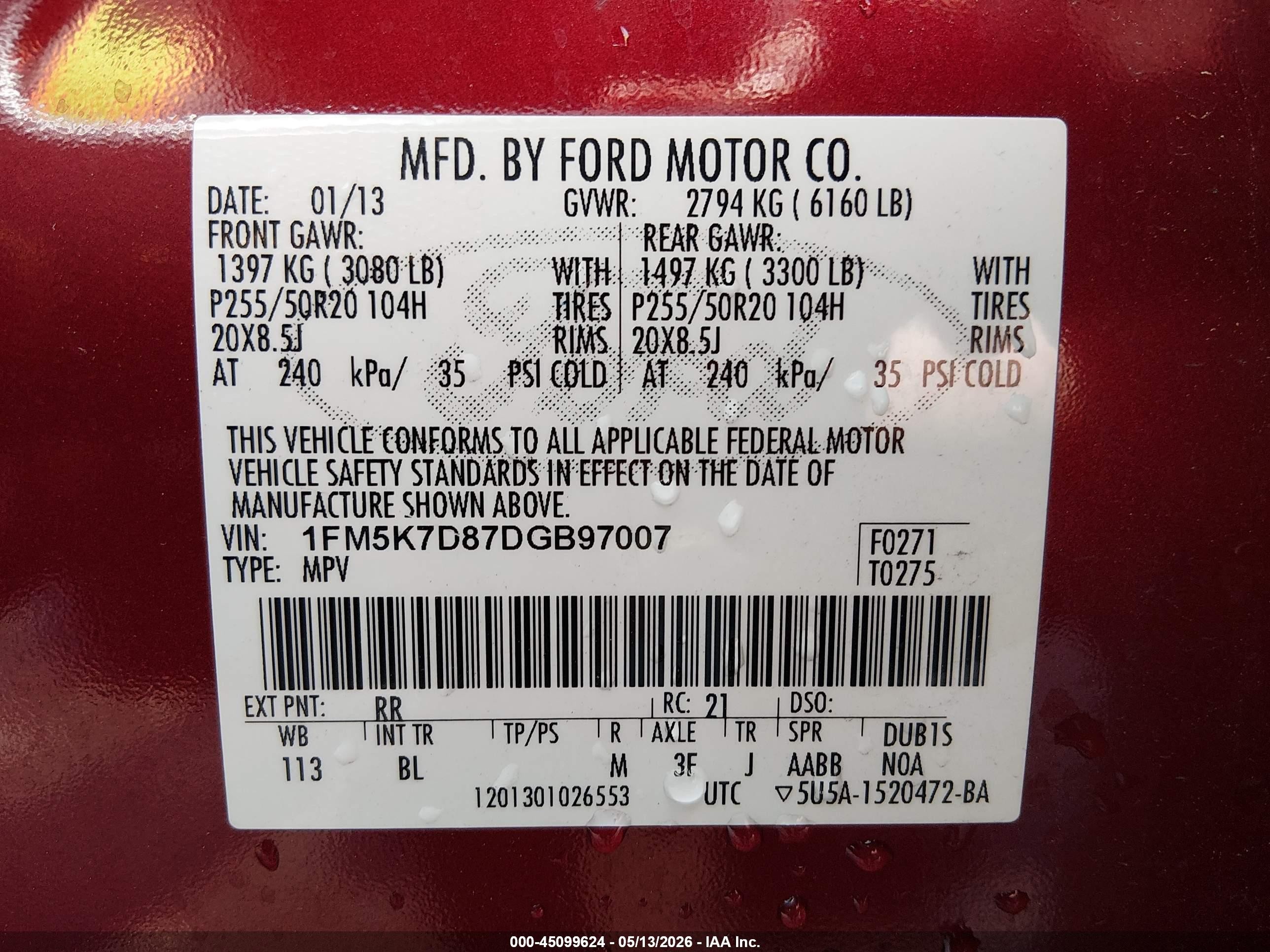 2013 Ford Explorer Xlt Red vin: 1FM5K7D87DGB97007