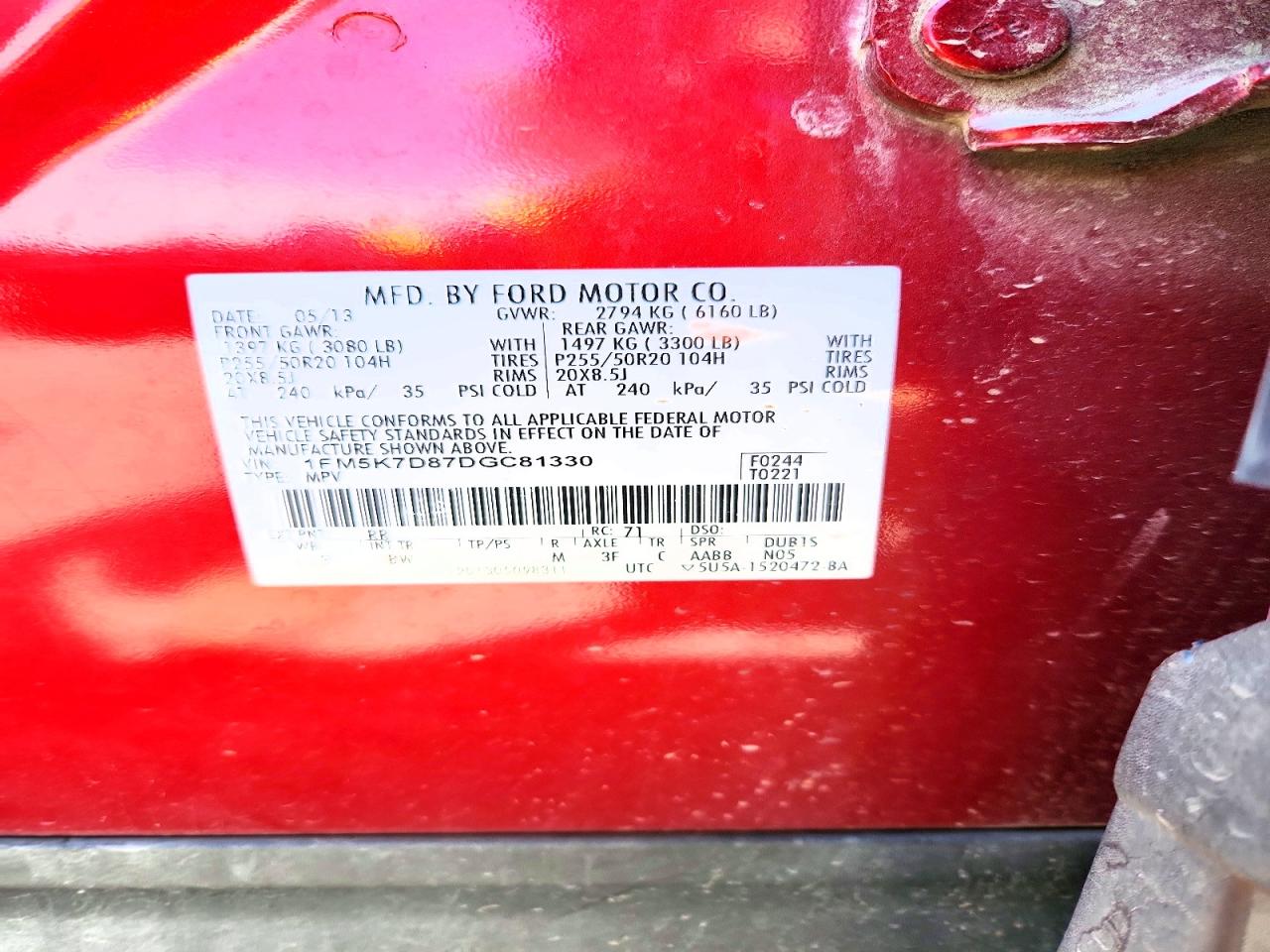 2013 Ford Explorer Xlt Red vin: 1FM5K7D87DGC81330