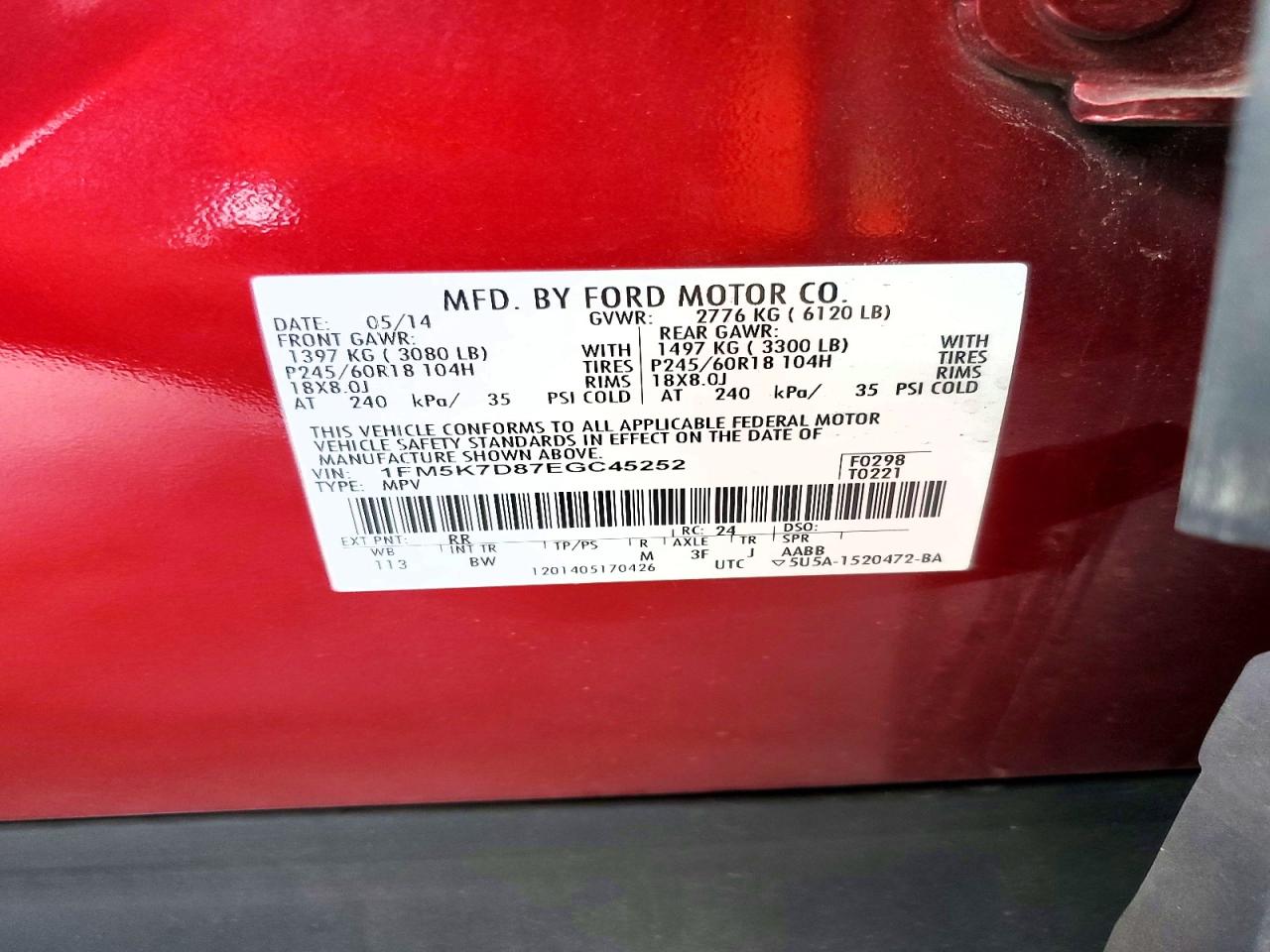 2014 Ford Explorer Xlt Red vin: 1FM5K7D87EGC45252