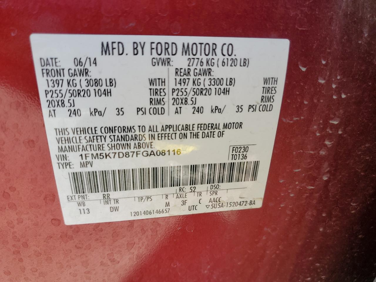 2015 Ford Explorer Xlt Red vin: 1FM5K7D87FGA08116
