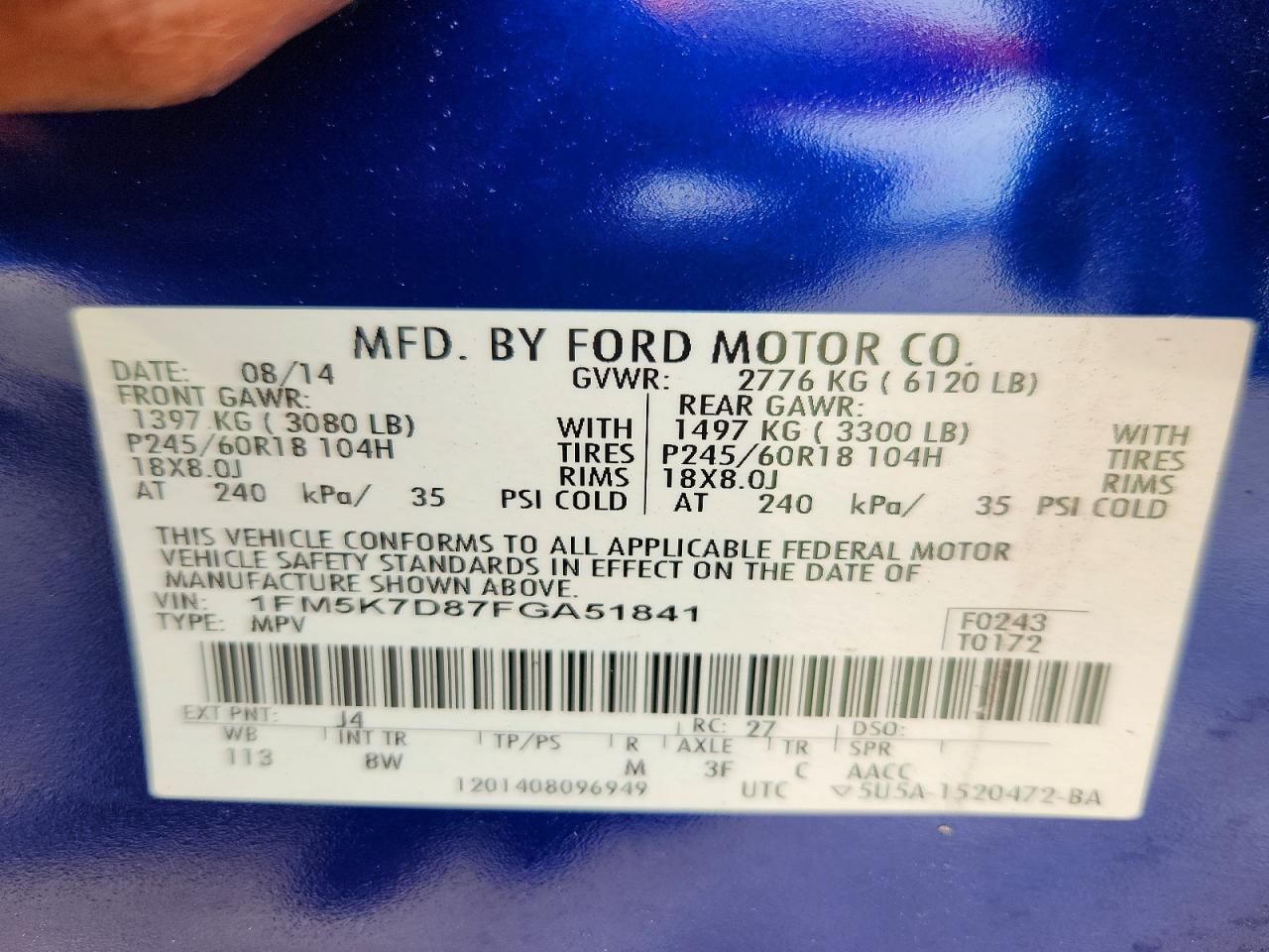 2015 Ford Explorer Xlt Blue vin: 1FM5K7D87FGA51841