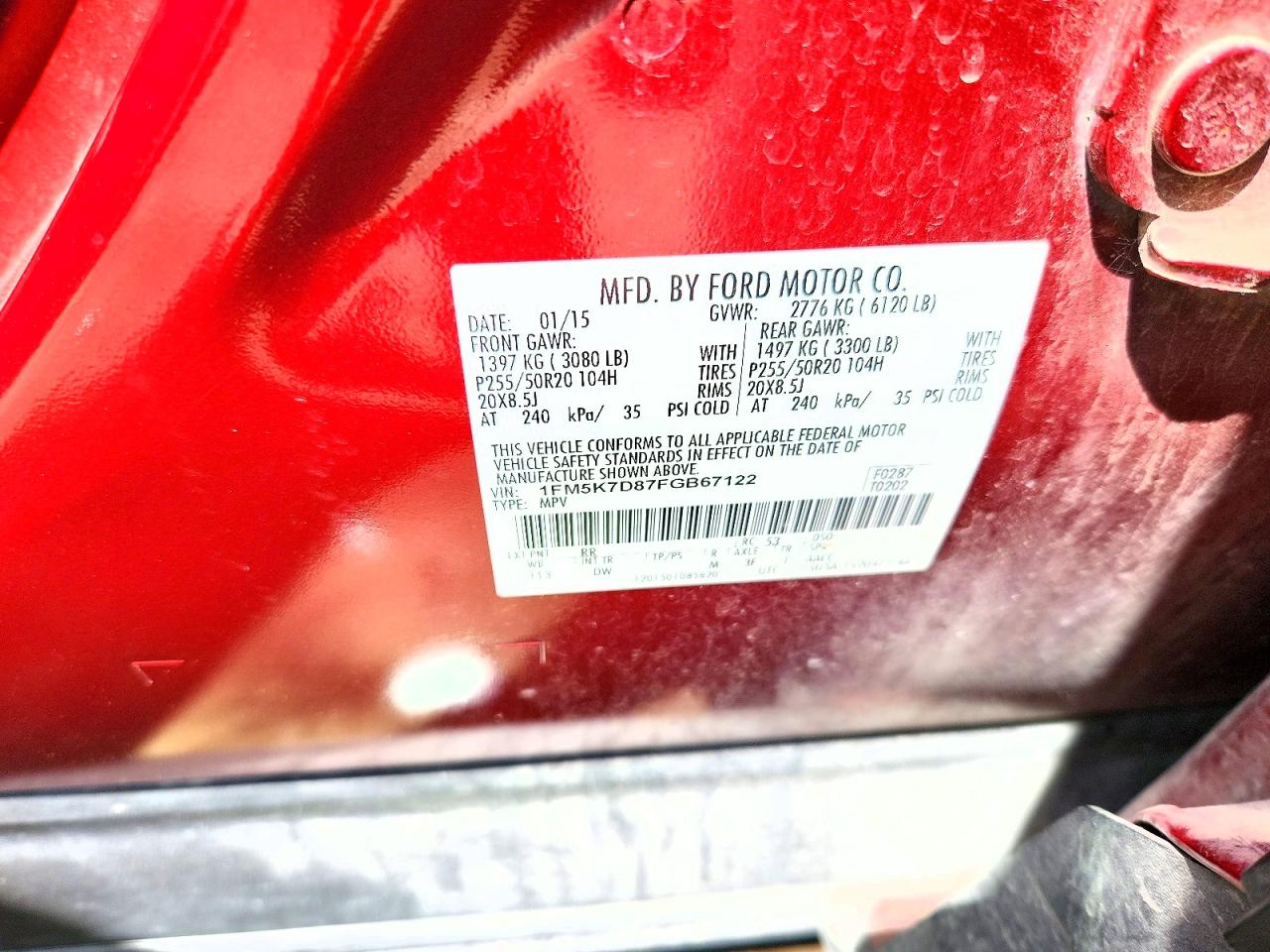 2015 Ford Explorer Xlt Red vin: 1FM5K7D87FGB67122