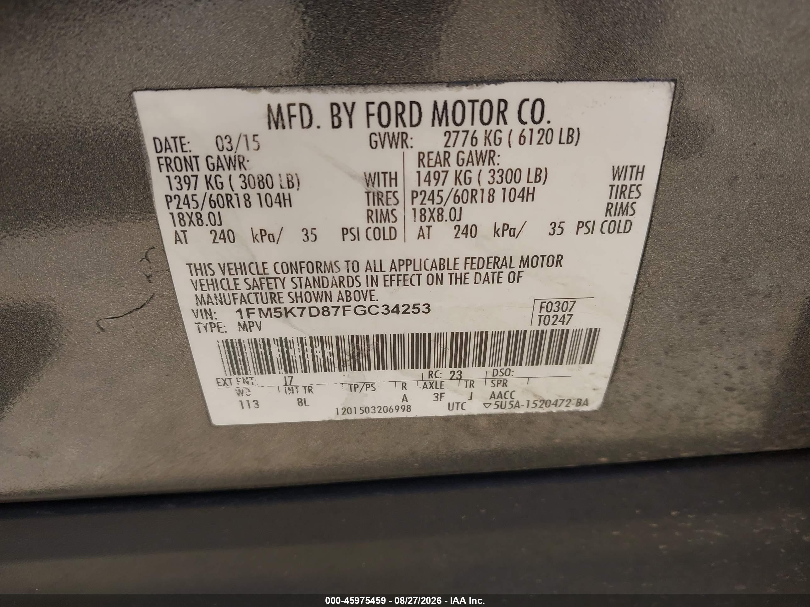 2015 Ford Explorer Xlt Gray vin: 1FM5K7D87FGC34253