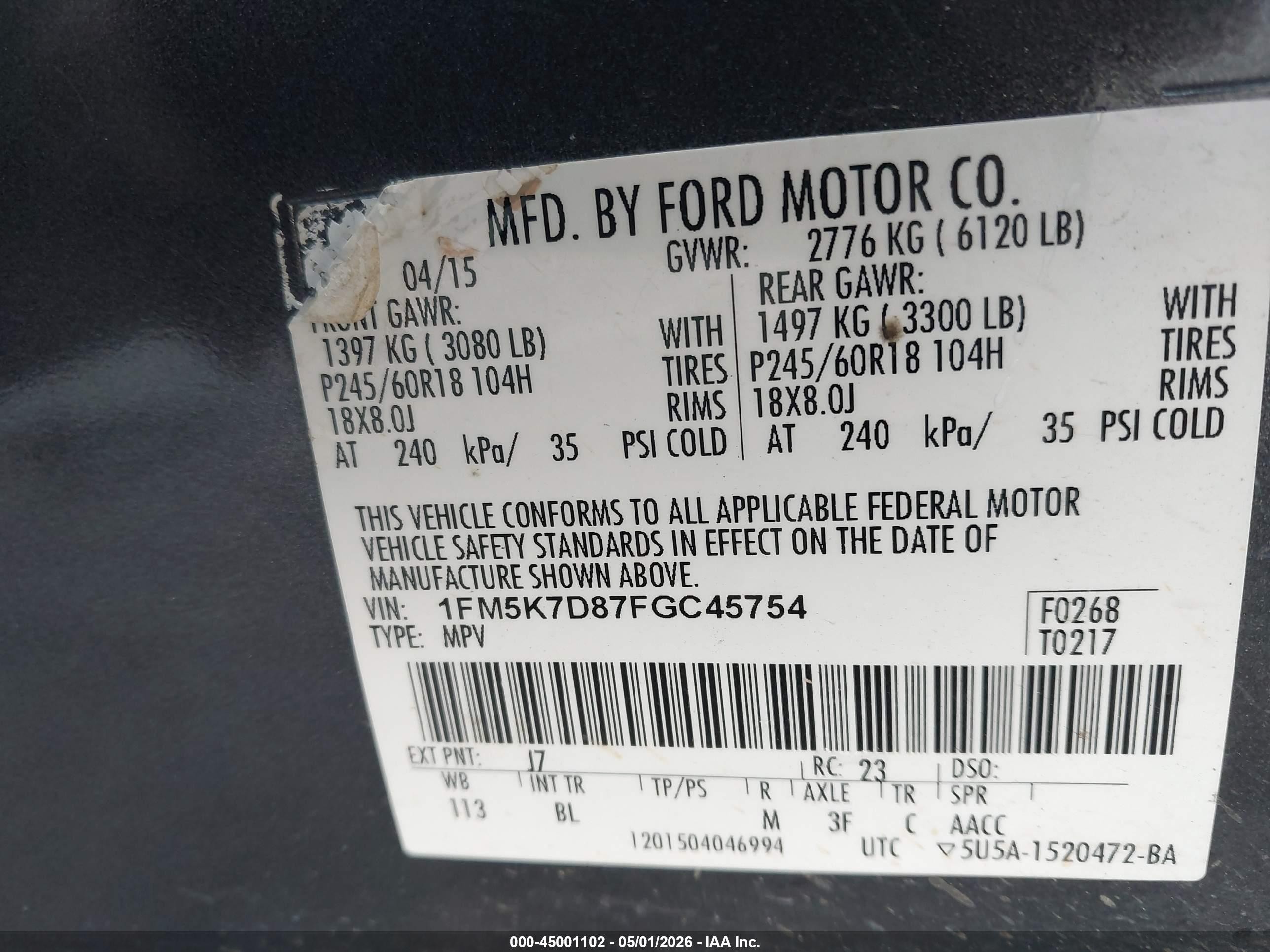 2015 Ford Explorer Xlt Gray vin: 1FM5K7D87FGC45754