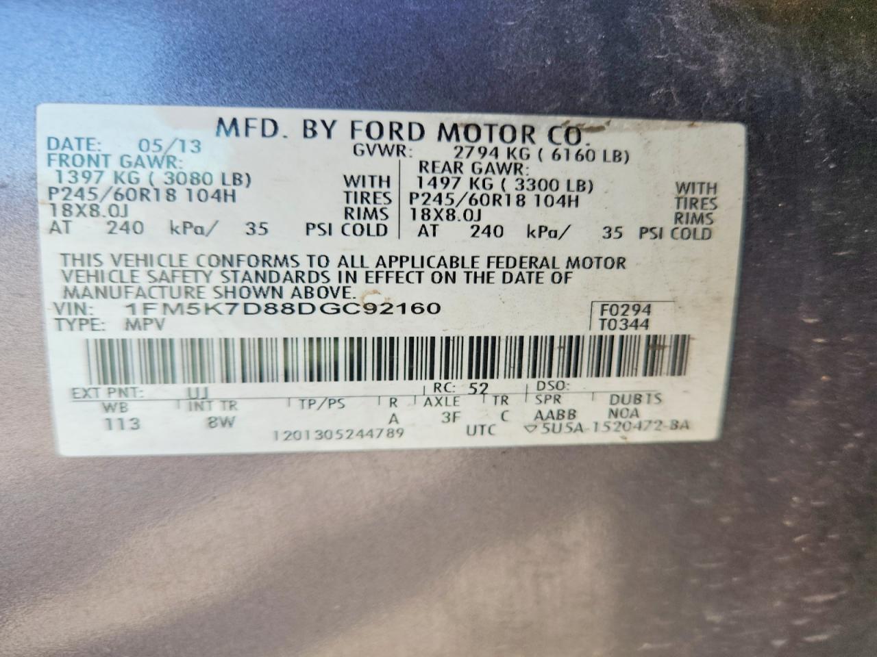 2013 Ford Explorer Xlt Gray vin: 1FM5K7D88DGC92160
