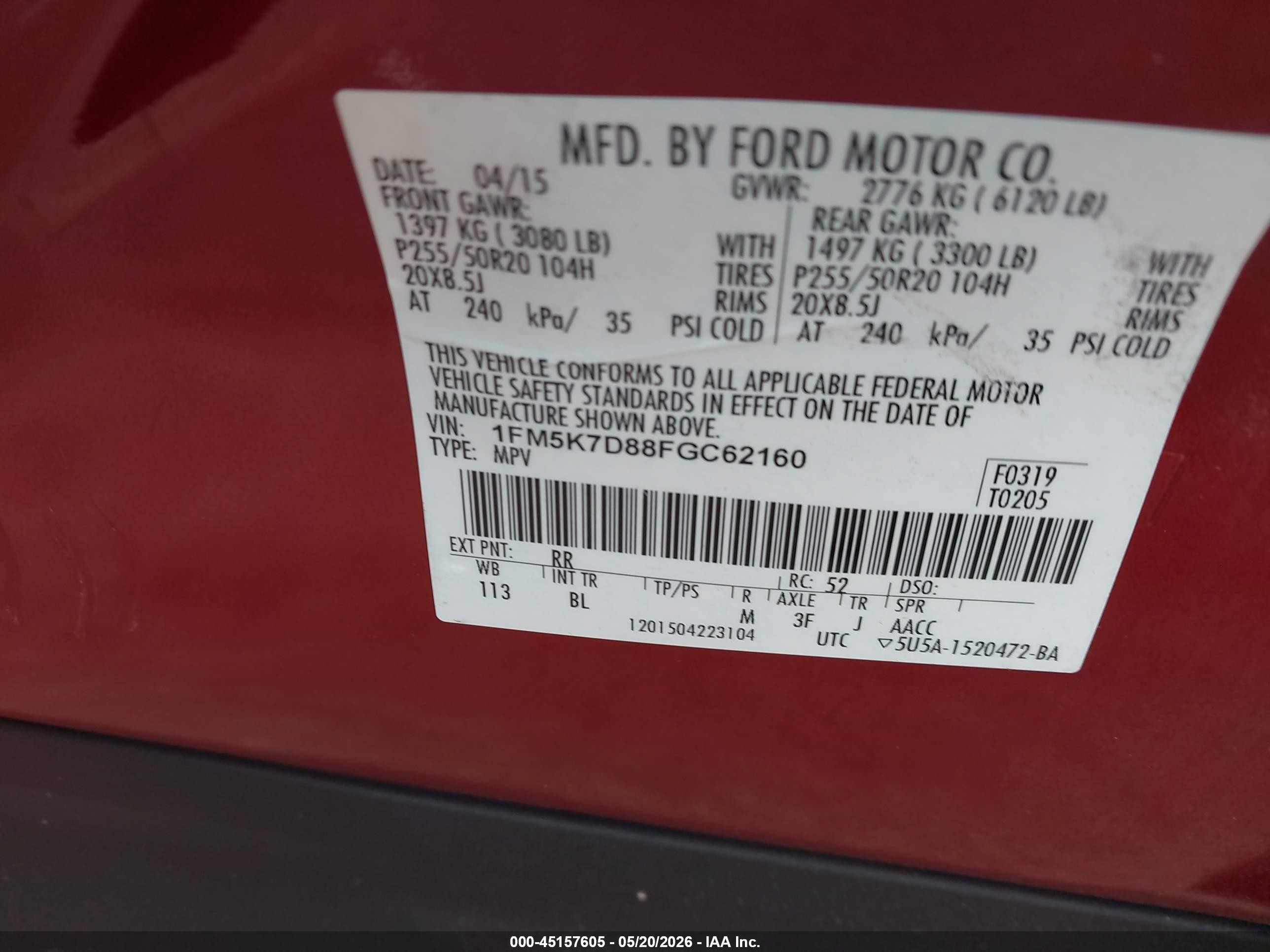 2015 Ford Explorer Xlt Красный vin: 1FM5K7D88FGC62160