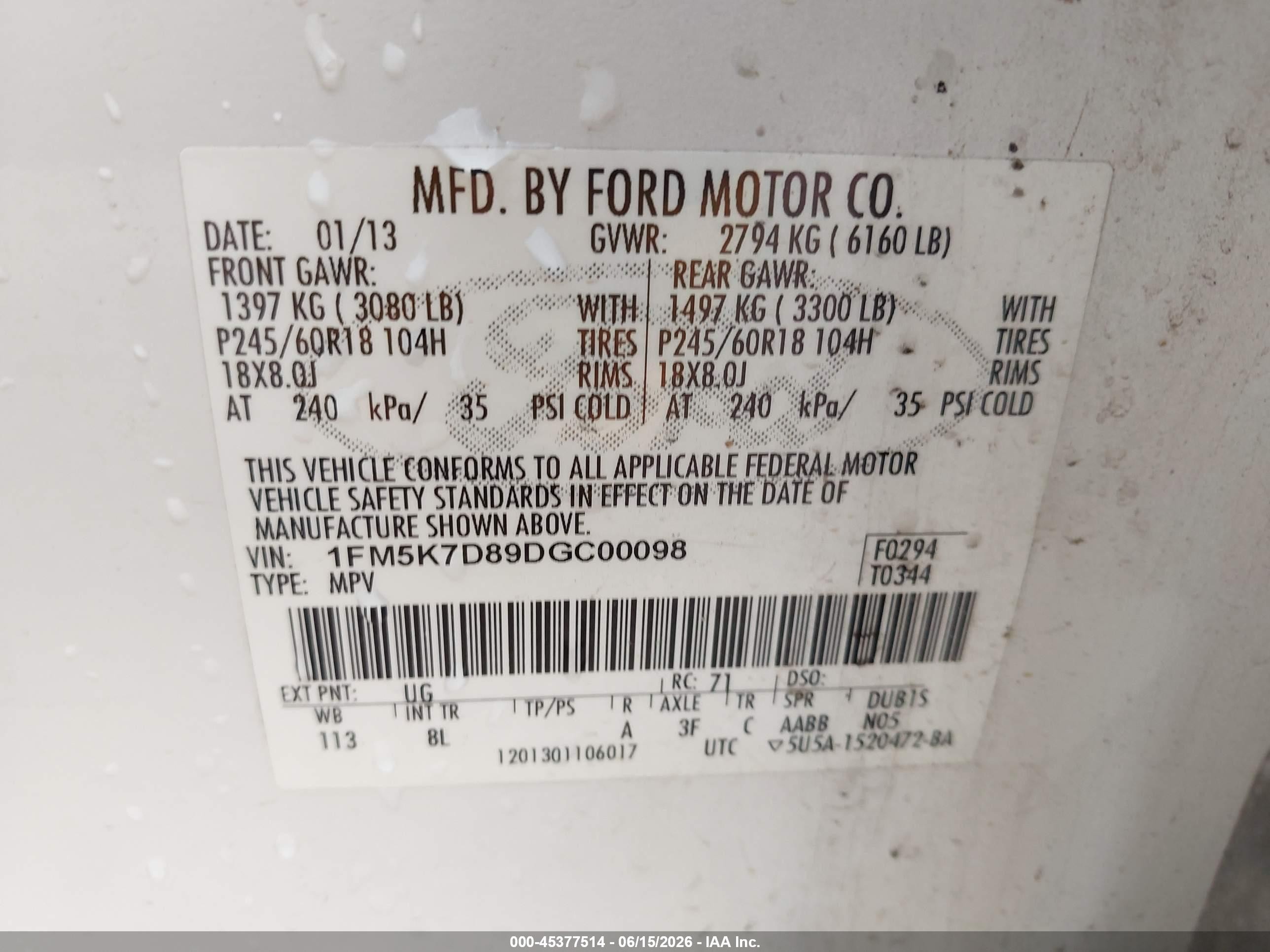 2013 Ford Explorer Xlt White vin: 1FM5K7D89DGC00098