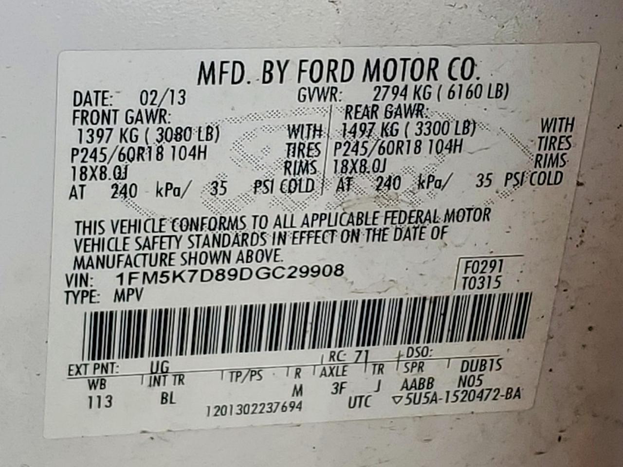 2013 Ford Explorer Xlt Белый vin: 1FM5K7D89DGC29908