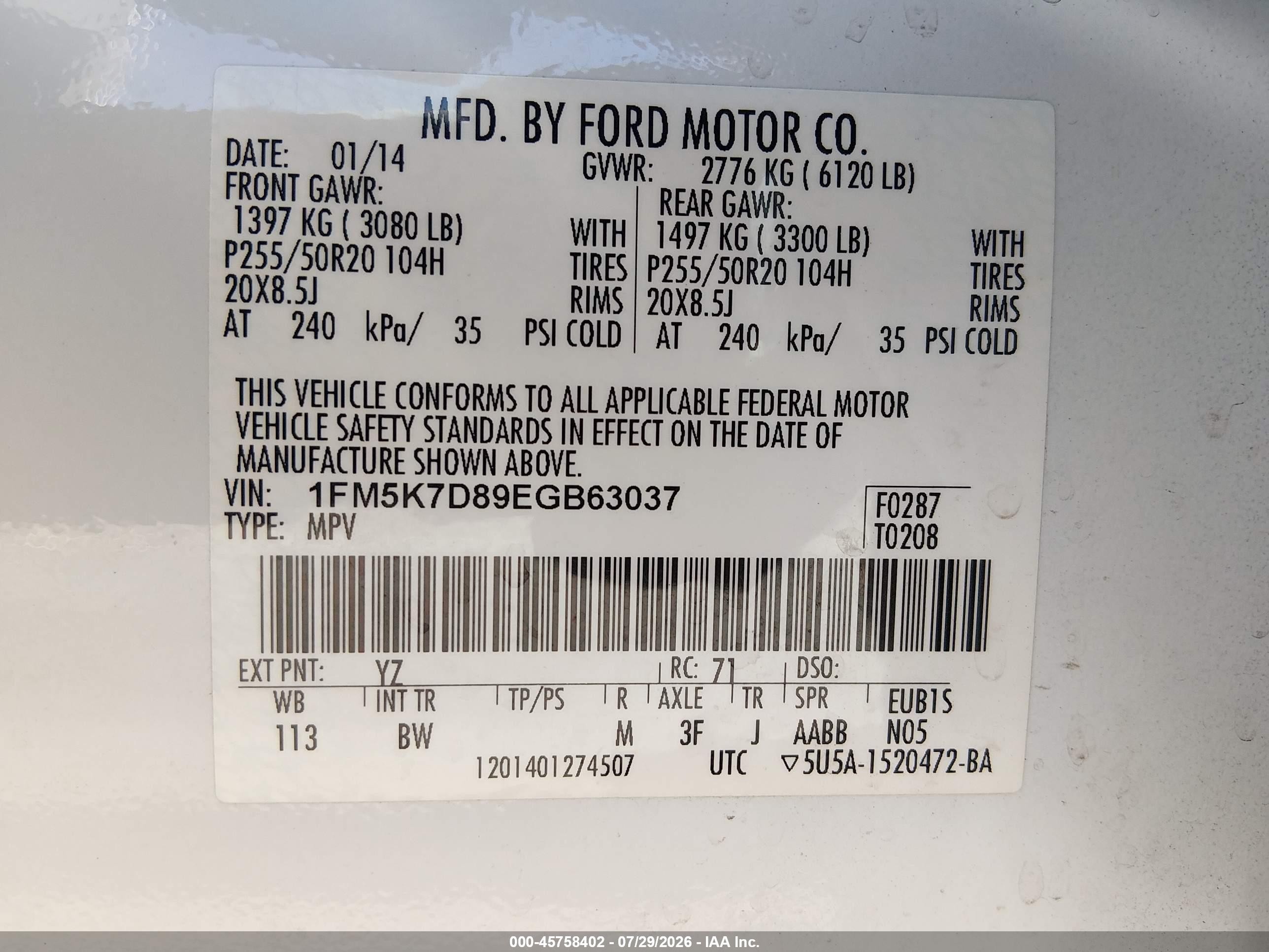 2014 Ford Explorer Xlt Белый vin: 1FM5K7D89EGB63037
