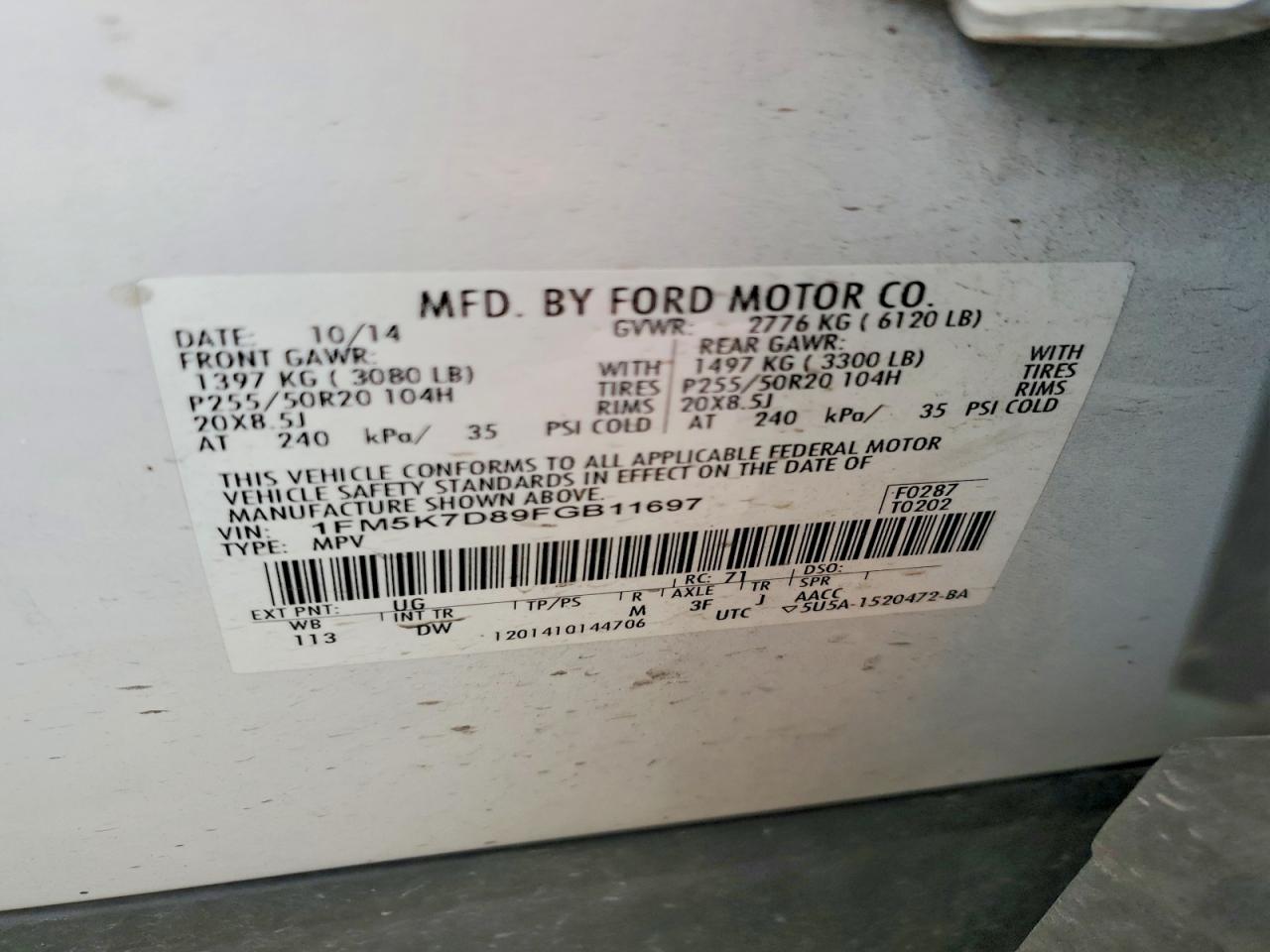 2015 Ford Explorer Xlt Белый vin: 1FM5K7D89FGB11697