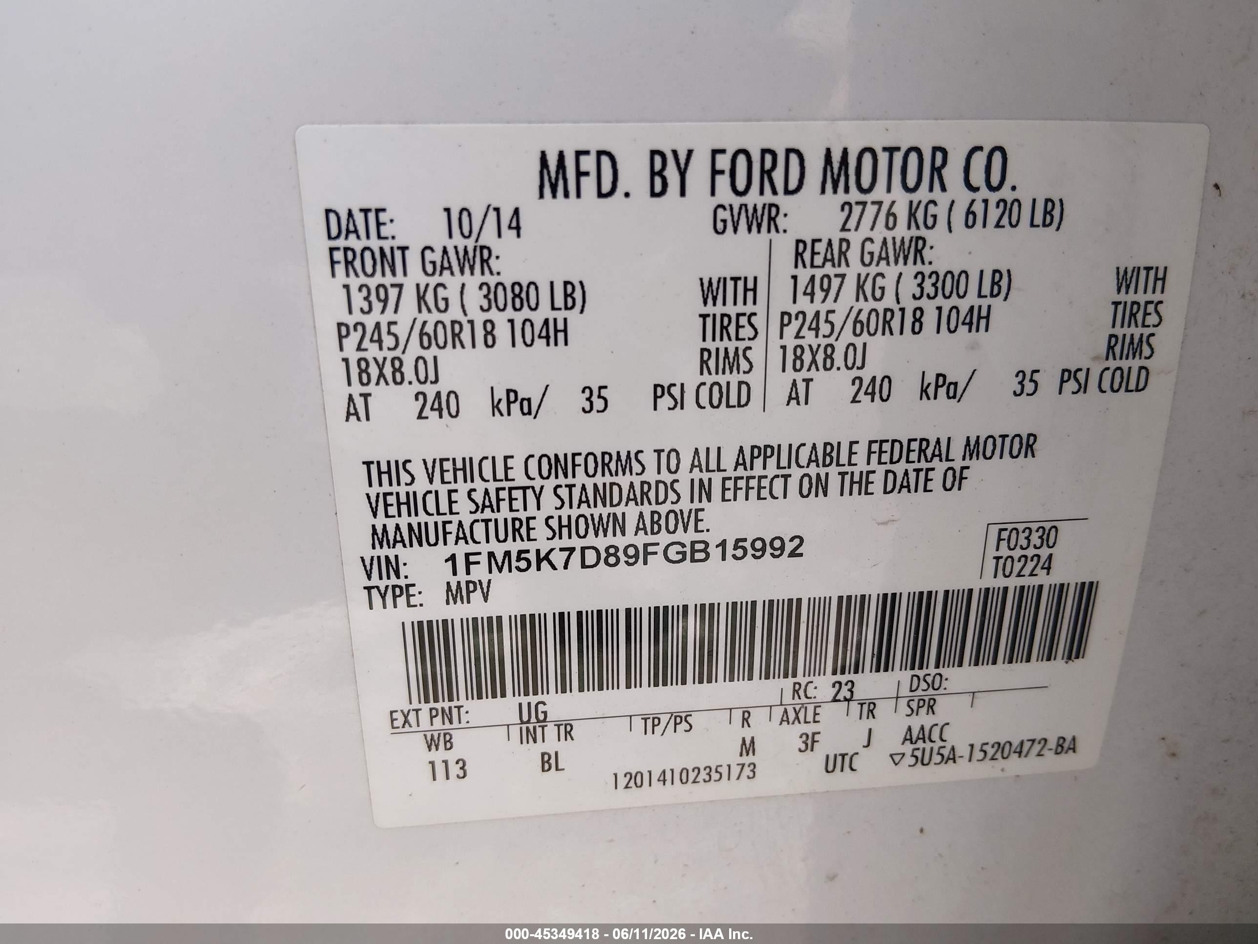 2015 Ford Explorer Xlt White vin: 1FM5K7D89FGB15992