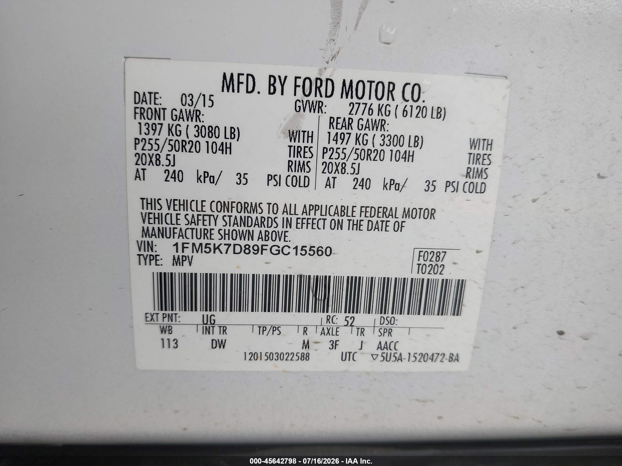 2015 Ford Explorer Xlt White vin: 1FM5K7D89FGC15560