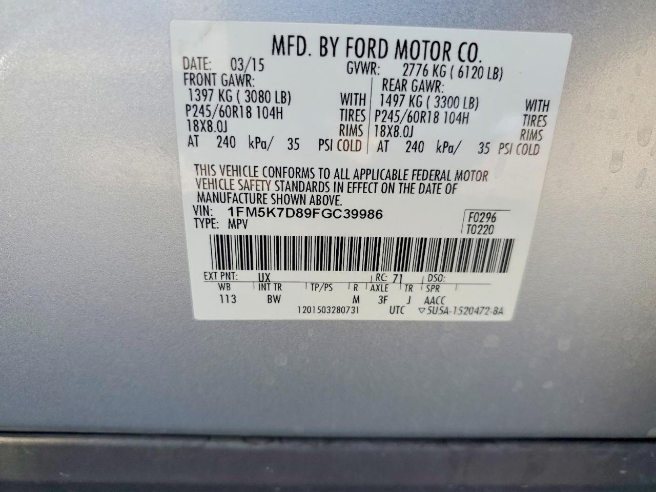 2015 Ford Explorer Xlt Silver vin: 1FM5K7D89FGC39986
