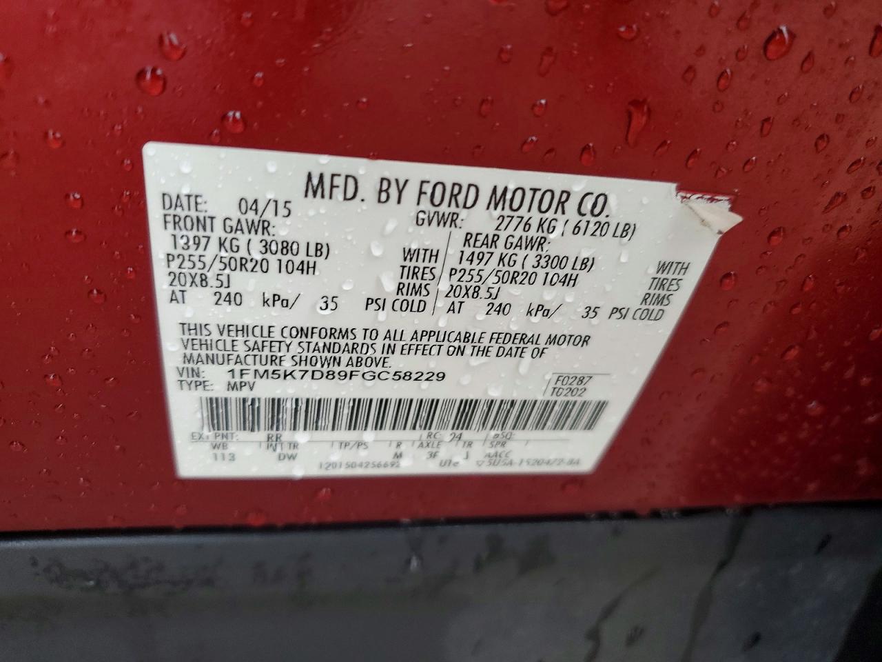 2015 Ford Explorer Xlt Red vin: 1FM5K7D89FGC58229