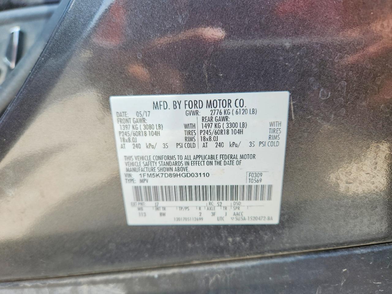 2017 Ford Explorer Xlt Gray vin: 1FM5K7D89HGD03110
