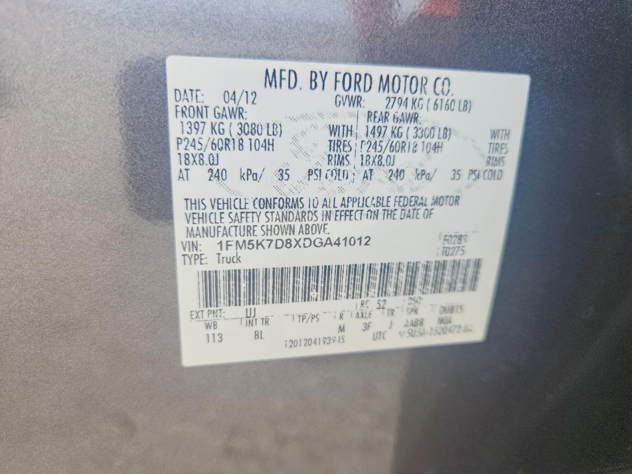 2013 Ford Explorer Xlt Gray vin: 1FM5K7D8XDGA41012