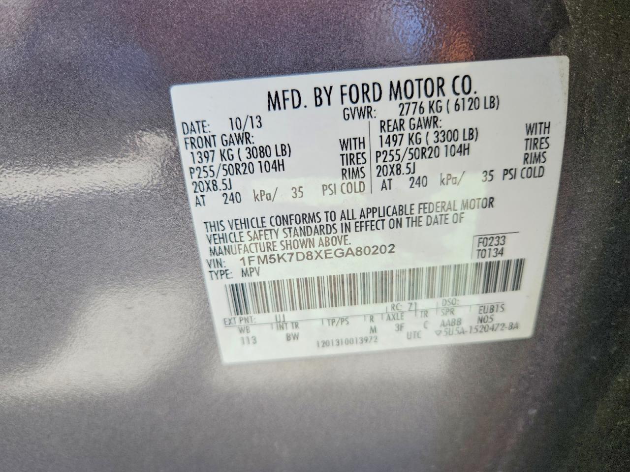 2014 Ford Explorer Xlt Gray vin: 1FM5K7D8XEGA80202