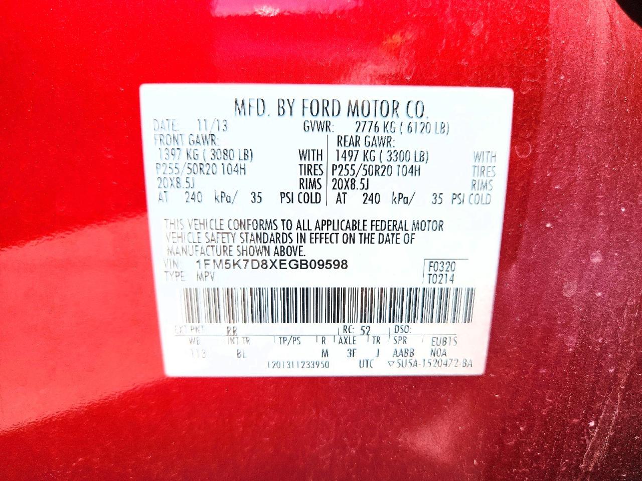 2014 Ford Explorer Xlt Red vin: 1FM5K7D8XEGB09598