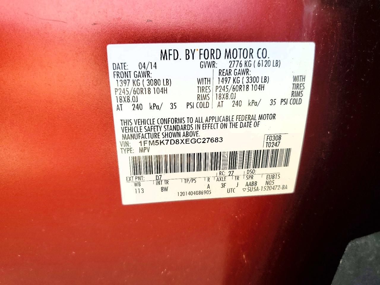 2014 Ford Explorer Xlt Orange vin: 1FM5K7D8XEGC27683