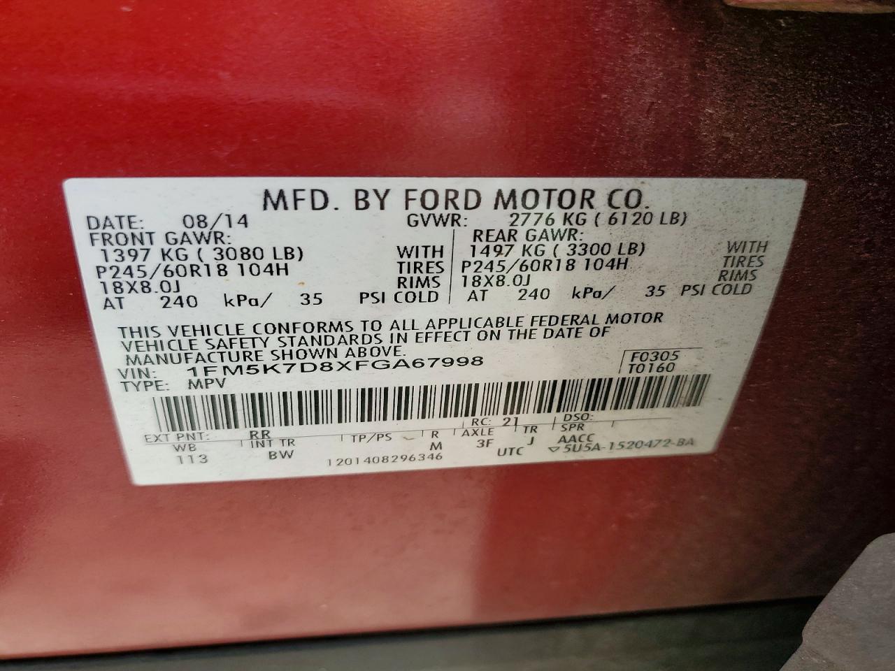 2015 Ford Explorer Xlt Red vin: 1FM5K7D8XFGA67998
