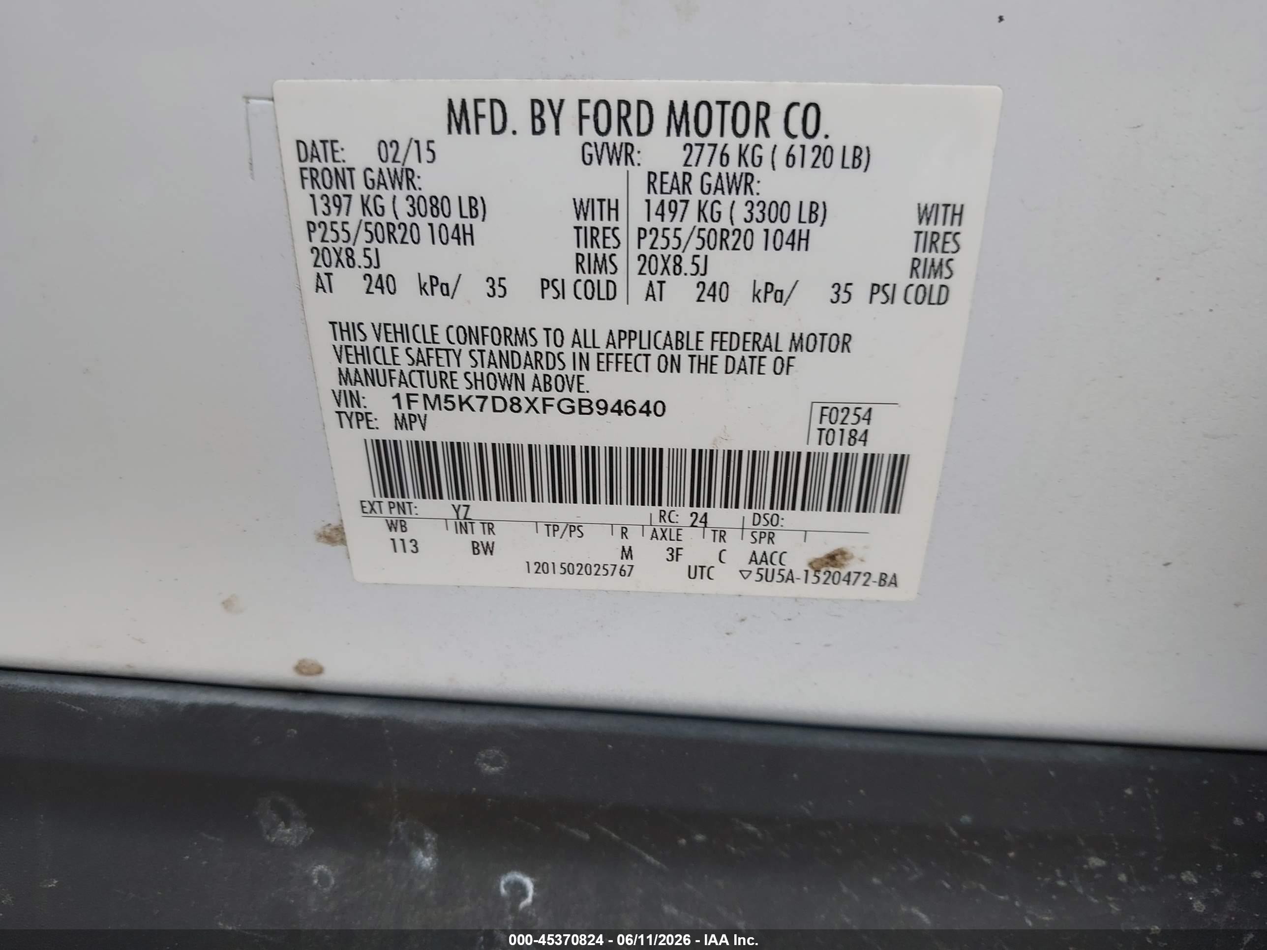 2015 Ford Explorer Xlt Белый vin: 1FM5K7D8XFGB94640