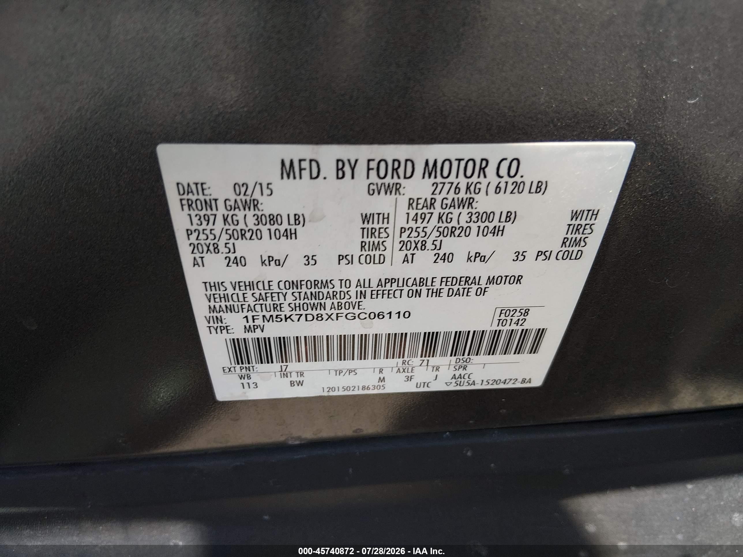 2015 Ford Explorer Xlt Gray vin: 1FM5K7D8XFGC06110