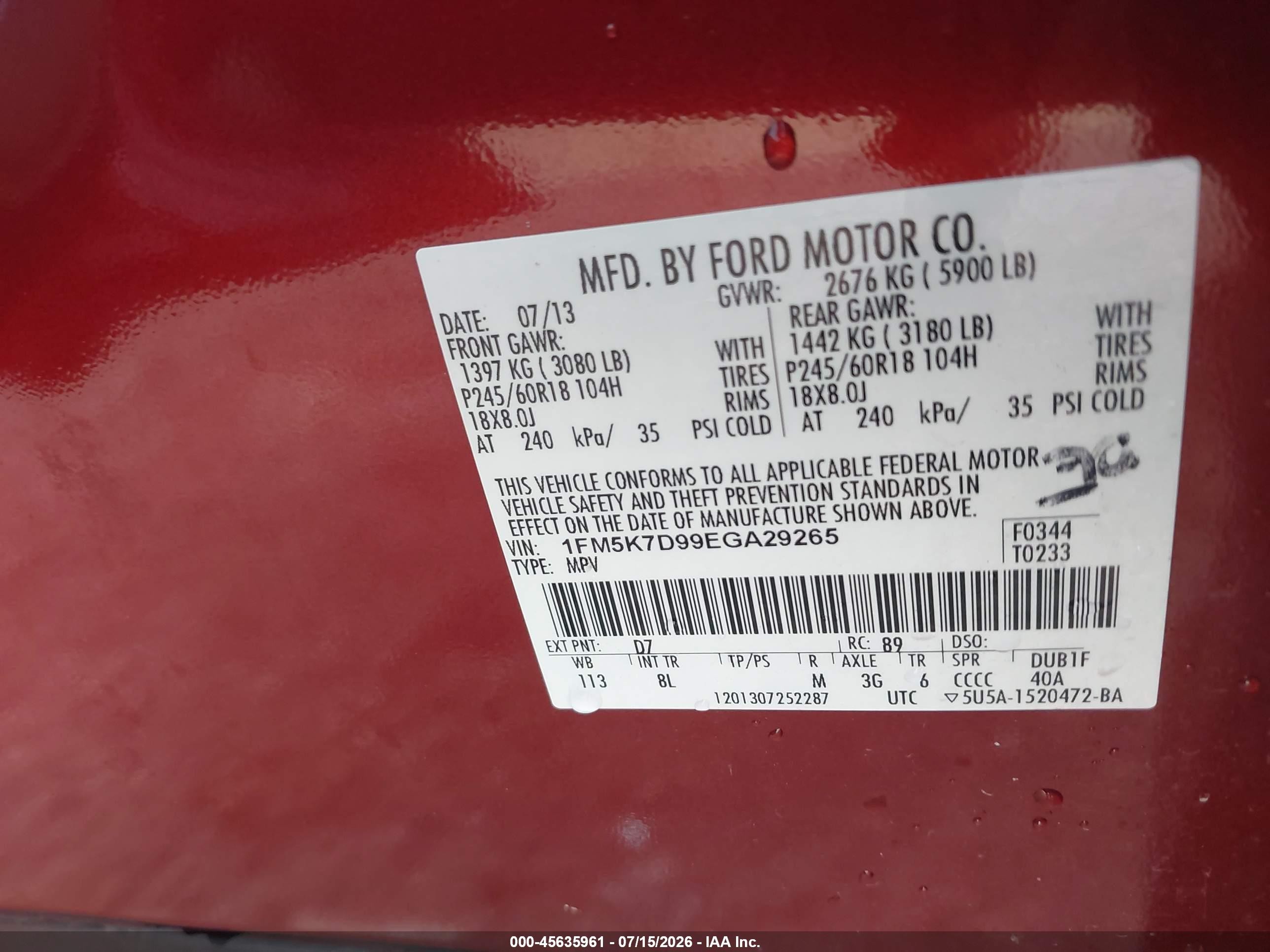 2014 Ford Explorer Xlt Red vin: 1FM5K7D99EGA29265