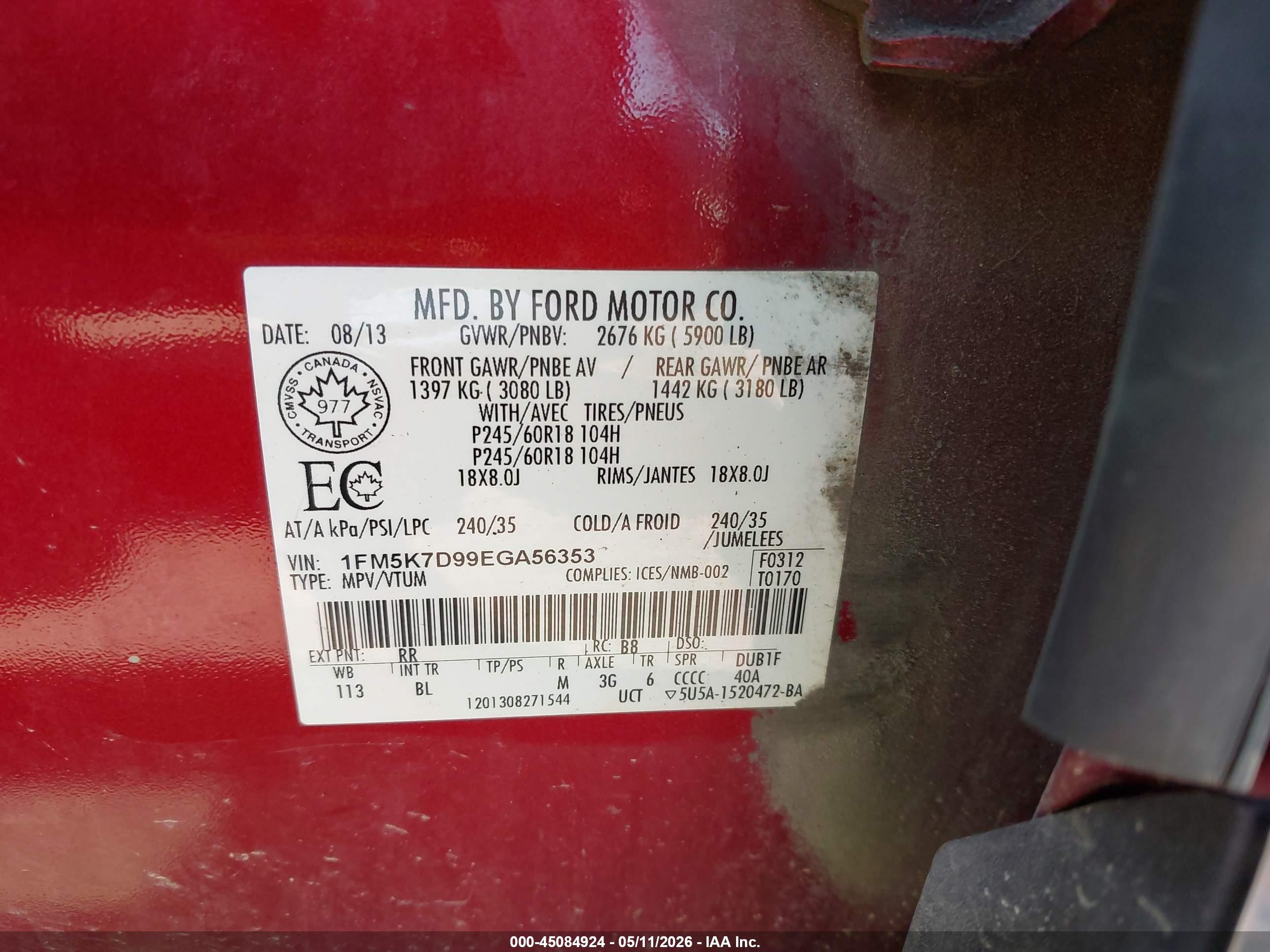 2014 Ford Explorer Xlt Red vin: 1FM5K7D99EGA56353