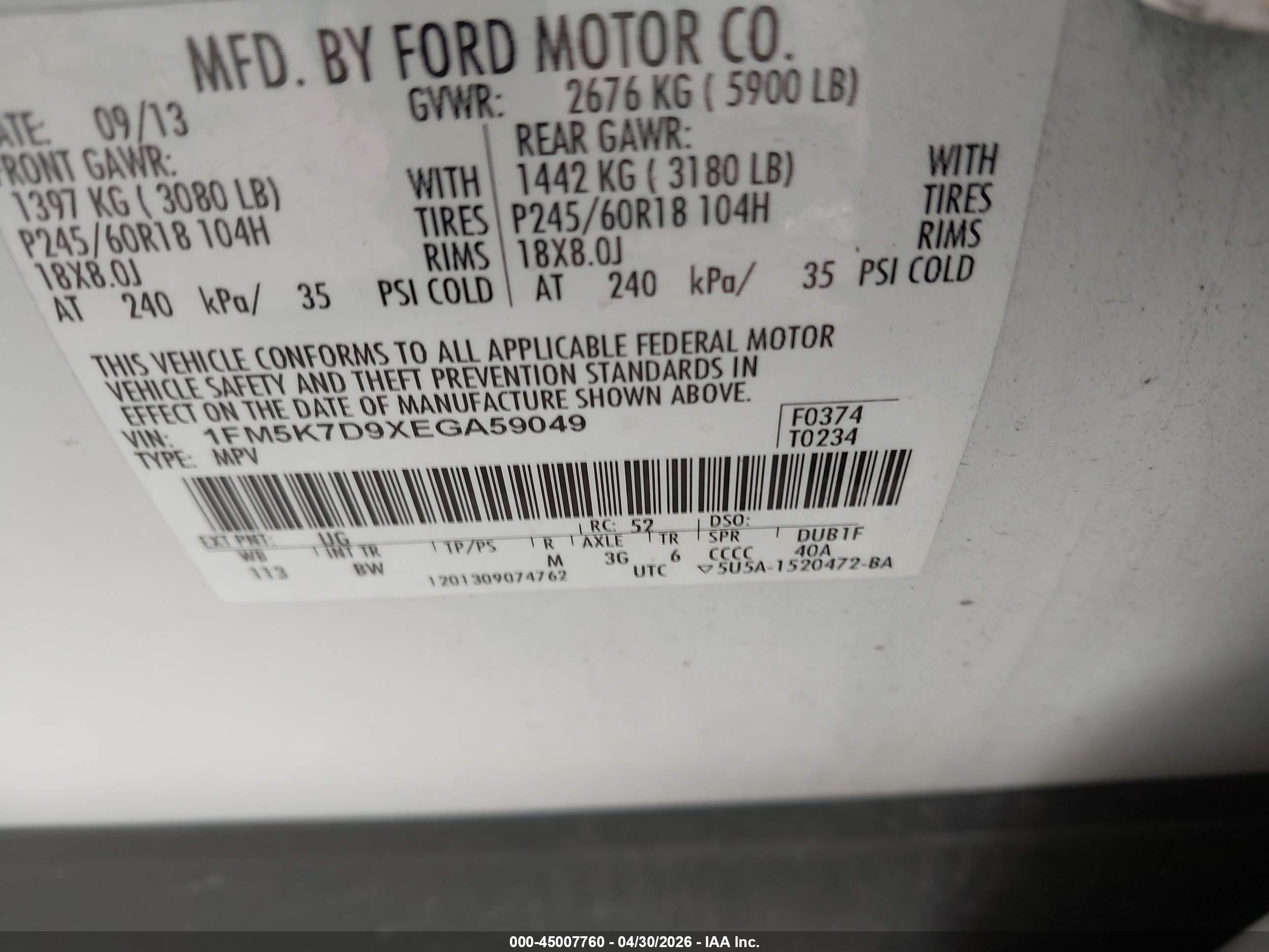 2014 Ford Explorer Xlt White vin: 1FM5K7D9XEGA59049