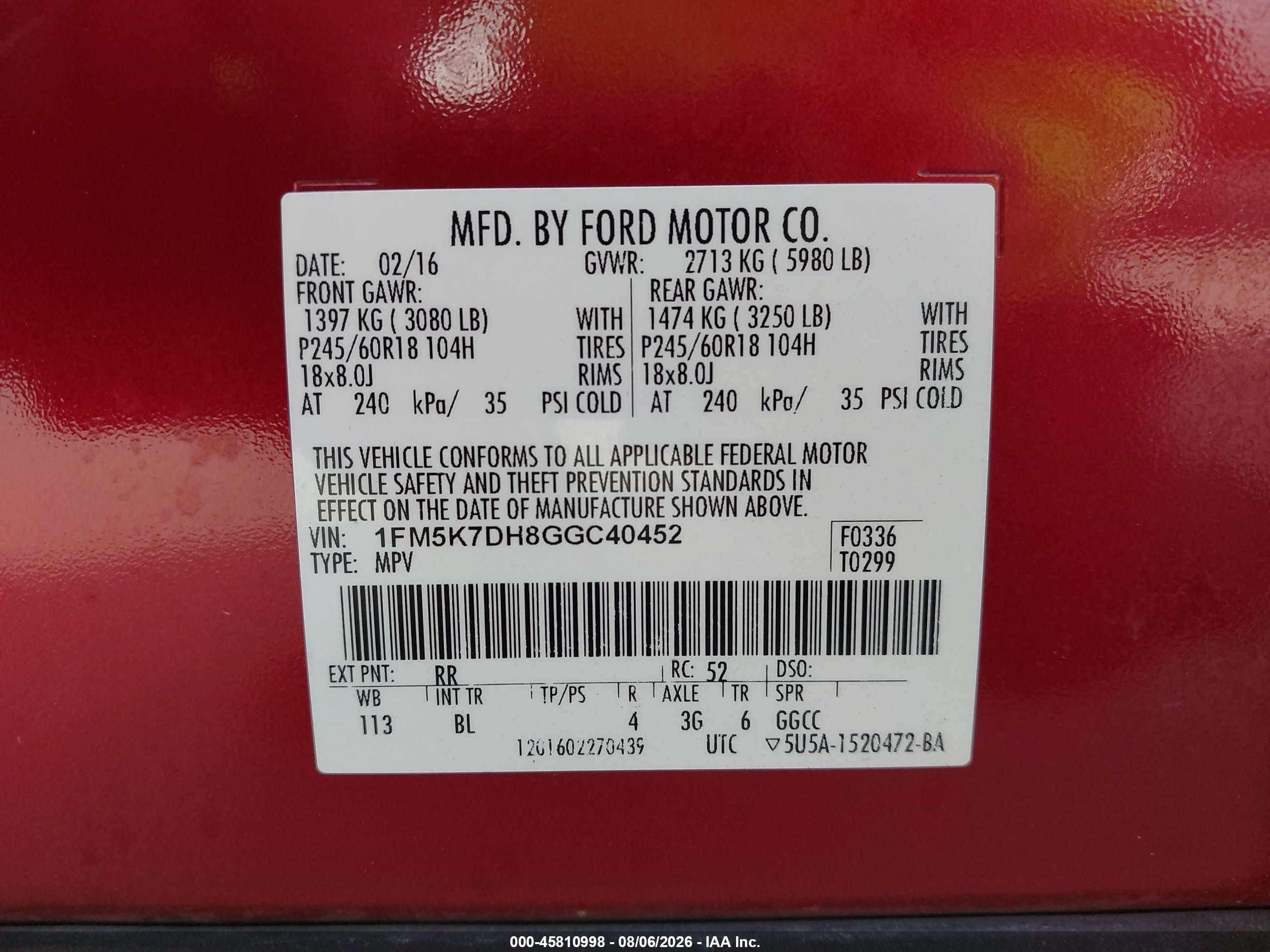 2016 Ford Explorer Xlt Красный vin: 1FM5K7DH8GGC40452