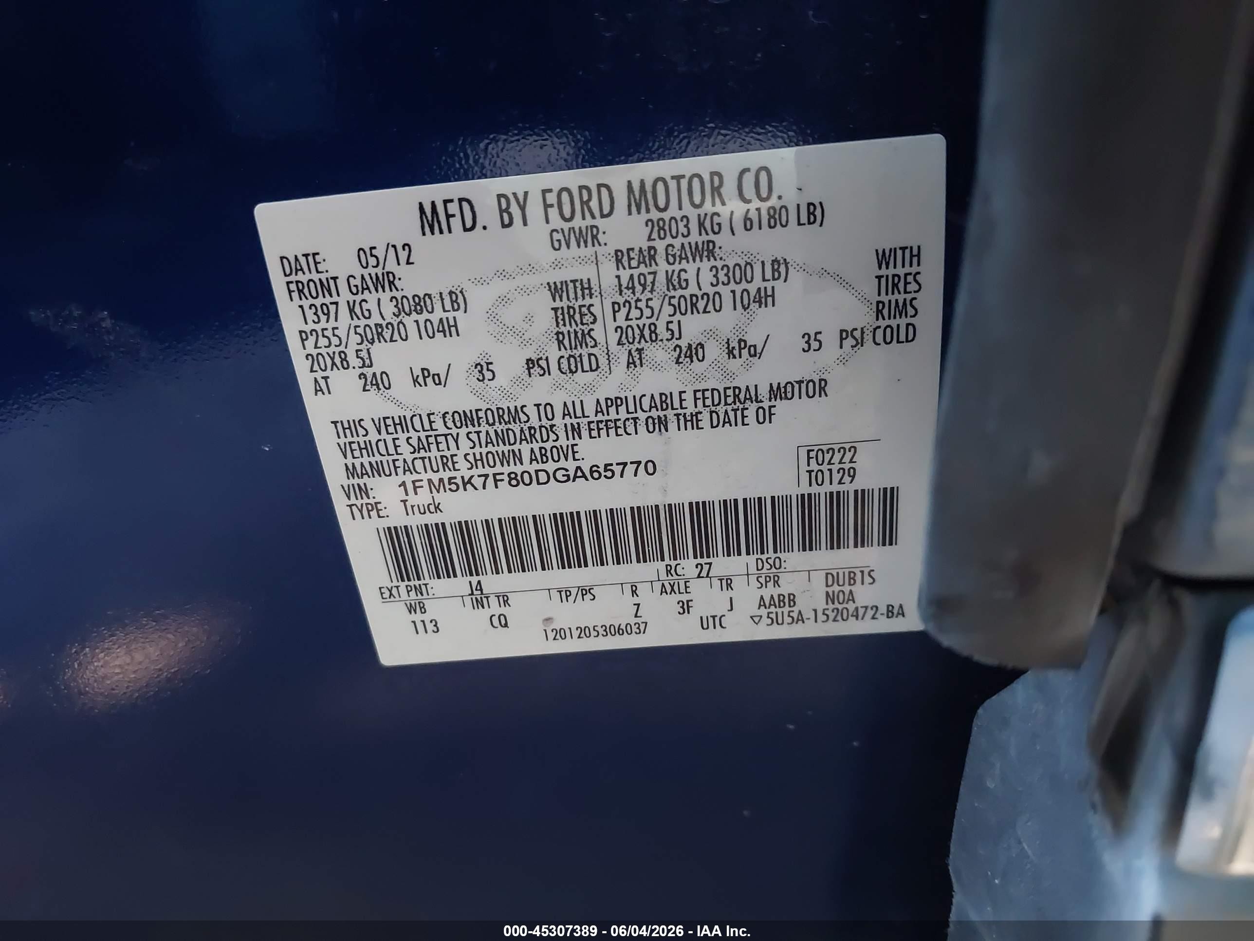 2013 Ford Explorer Limited Blue vin: 1FM5K7F80DGA65770