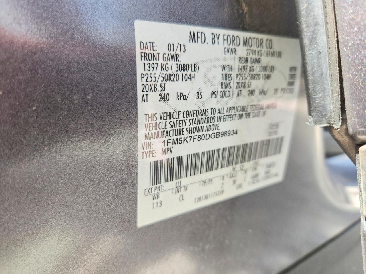 2013 Ford Explorer Limited Gray vin: 1FM5K7F80DGB98934