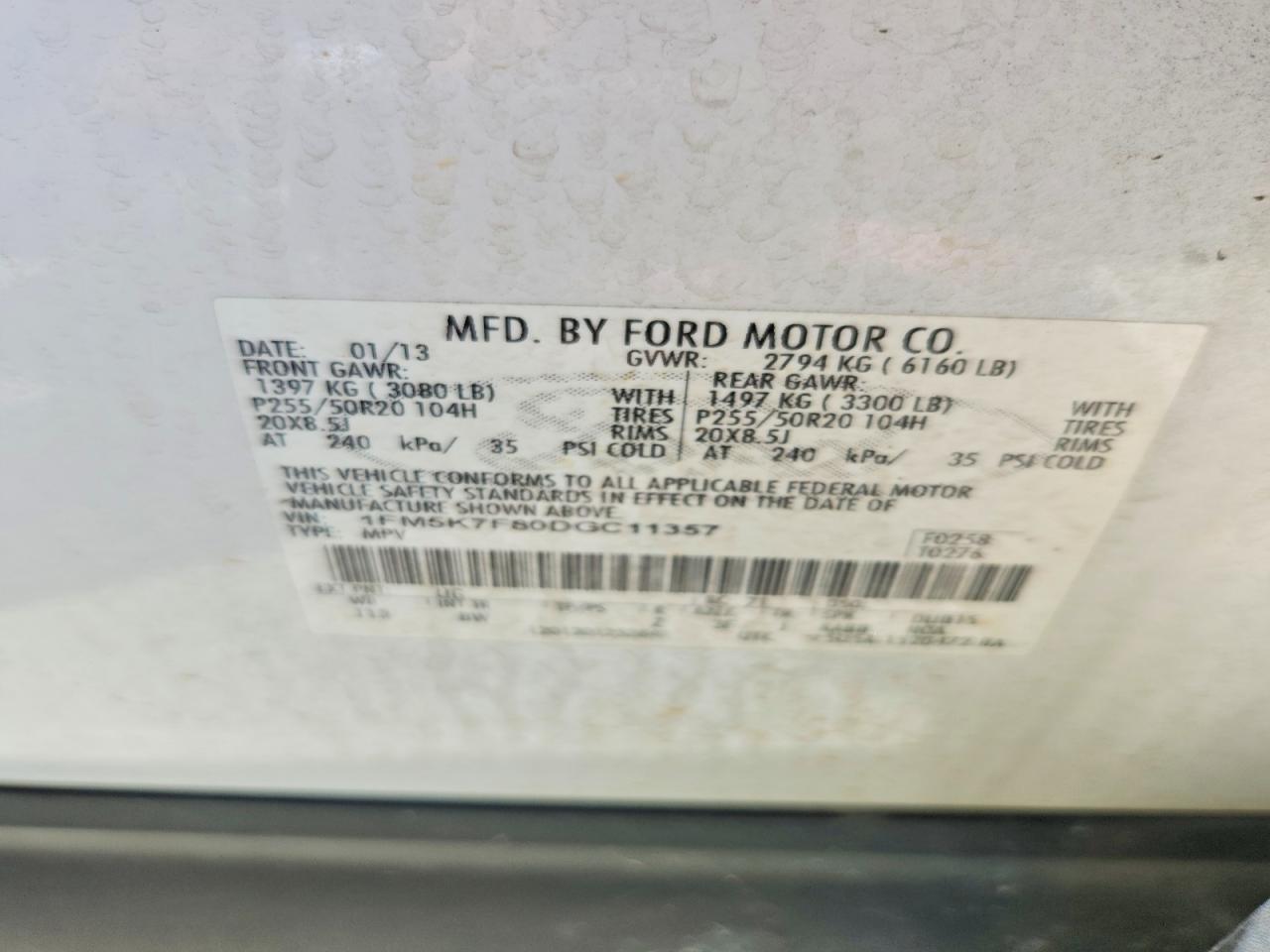 2013 Ford Explorer Limited Белый vin: 1FM5K7F80DGC11357