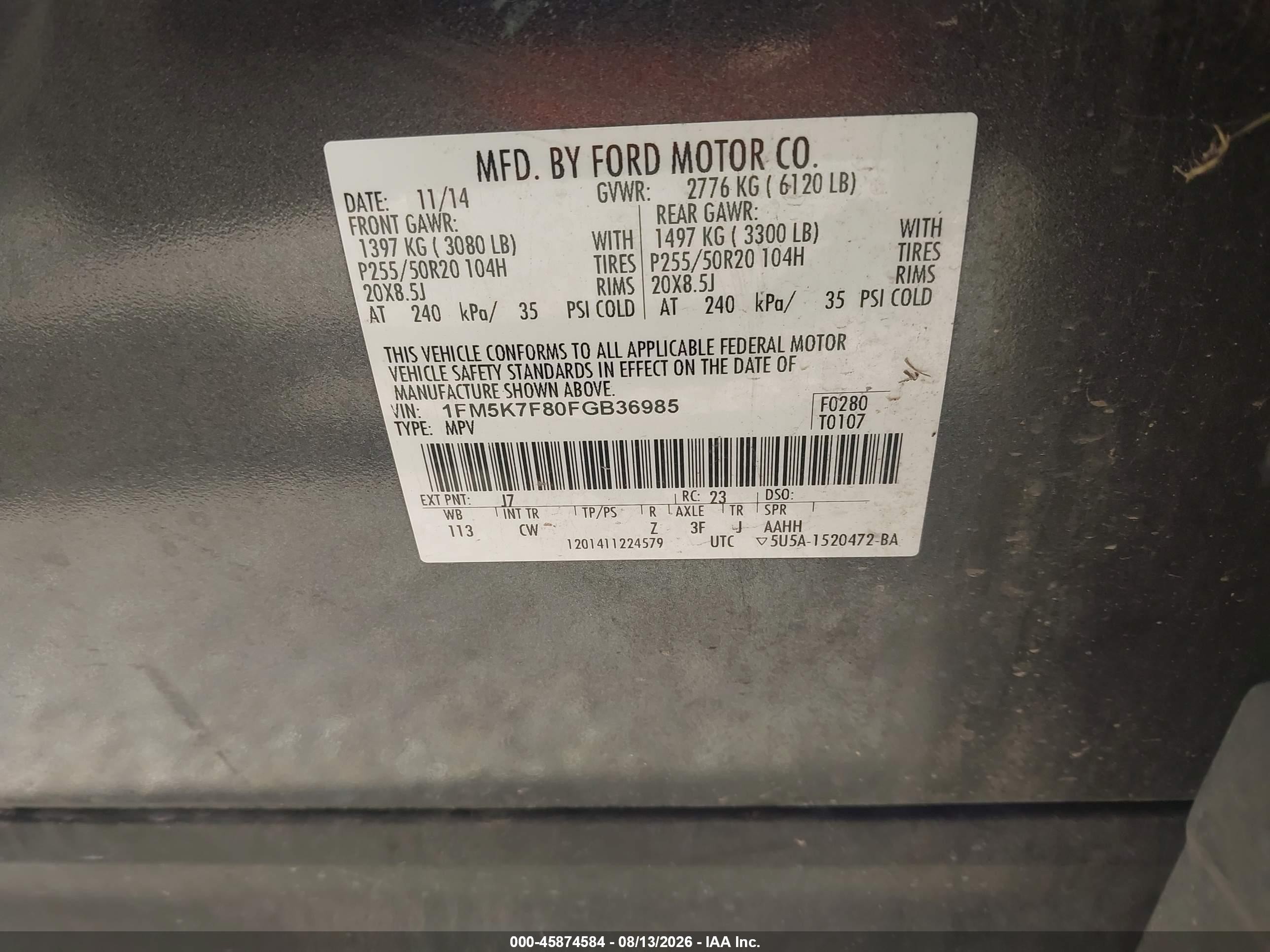 2015 Ford Explorer Limited Gray vin: 1FM5K7F80FGB36985