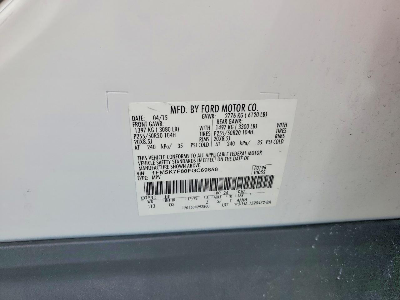 2015 Ford Explorer Limited White vin: 1FM5K7F80FGC69858