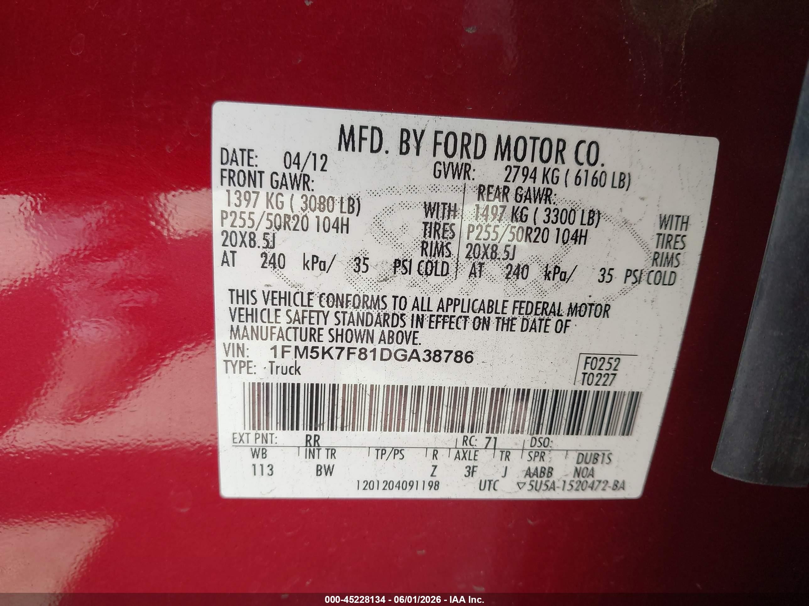 2013 Ford Explorer Limited Red vin: 1FM5K7F81DGA38786