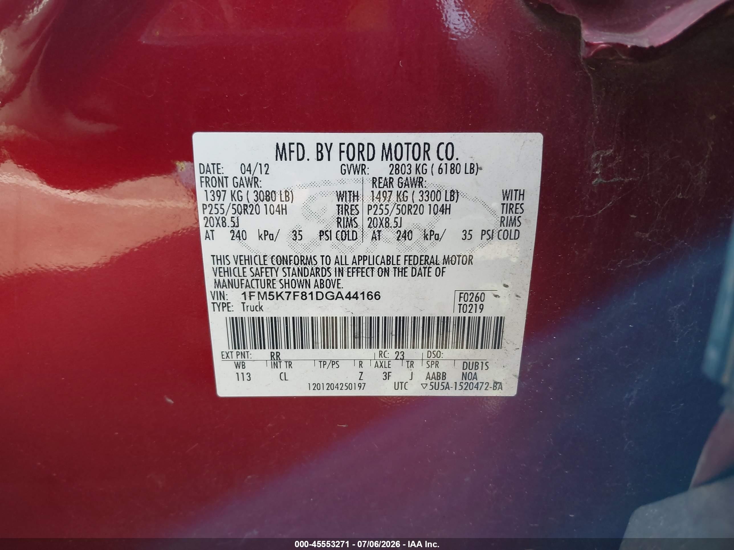 2013 Ford Explorer Limited Red vin: 1FM5K7F81DGA44166