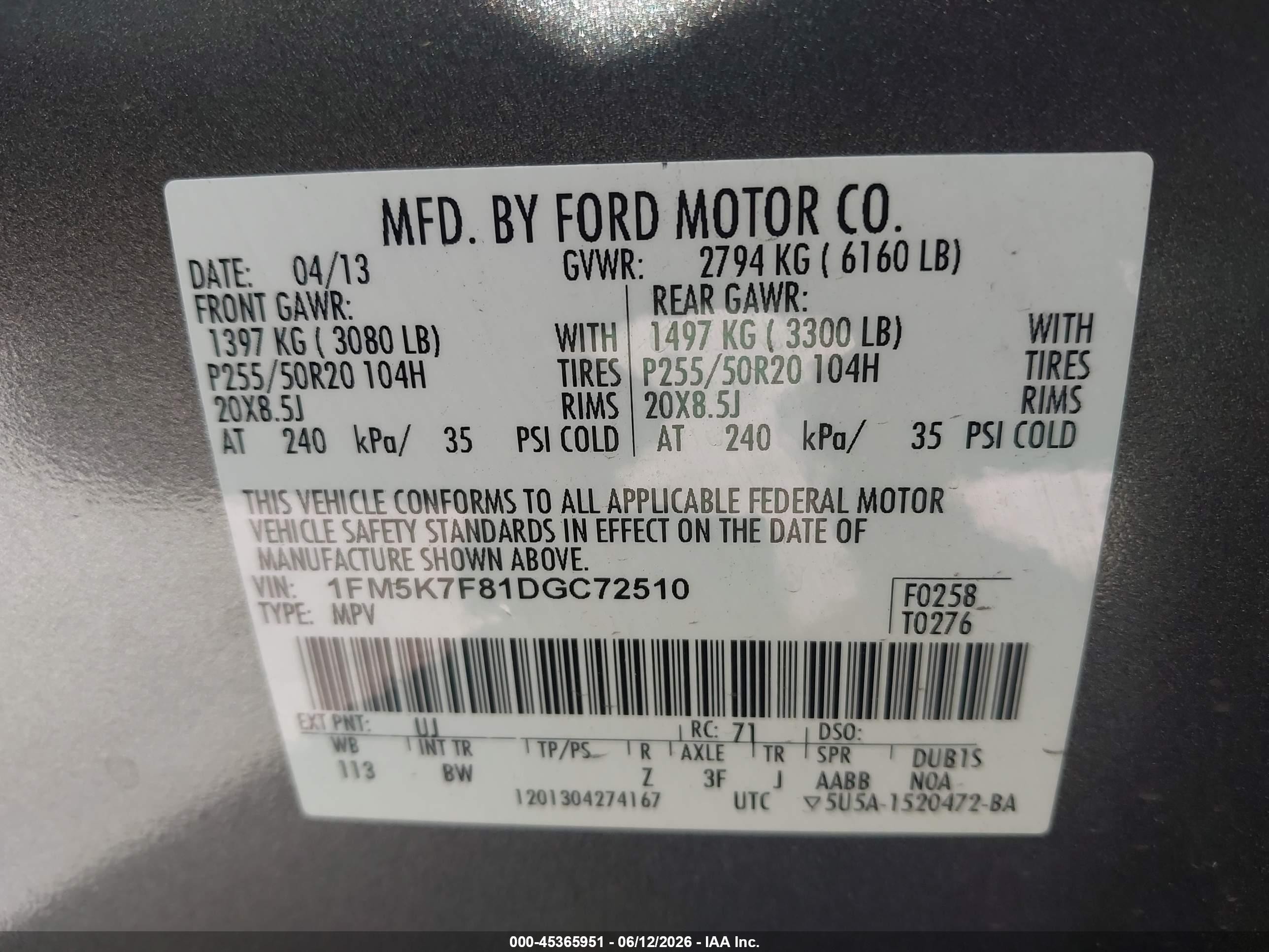 2013 Ford Explorer Limited Gray vin: 1FM5K7F81DGC72510