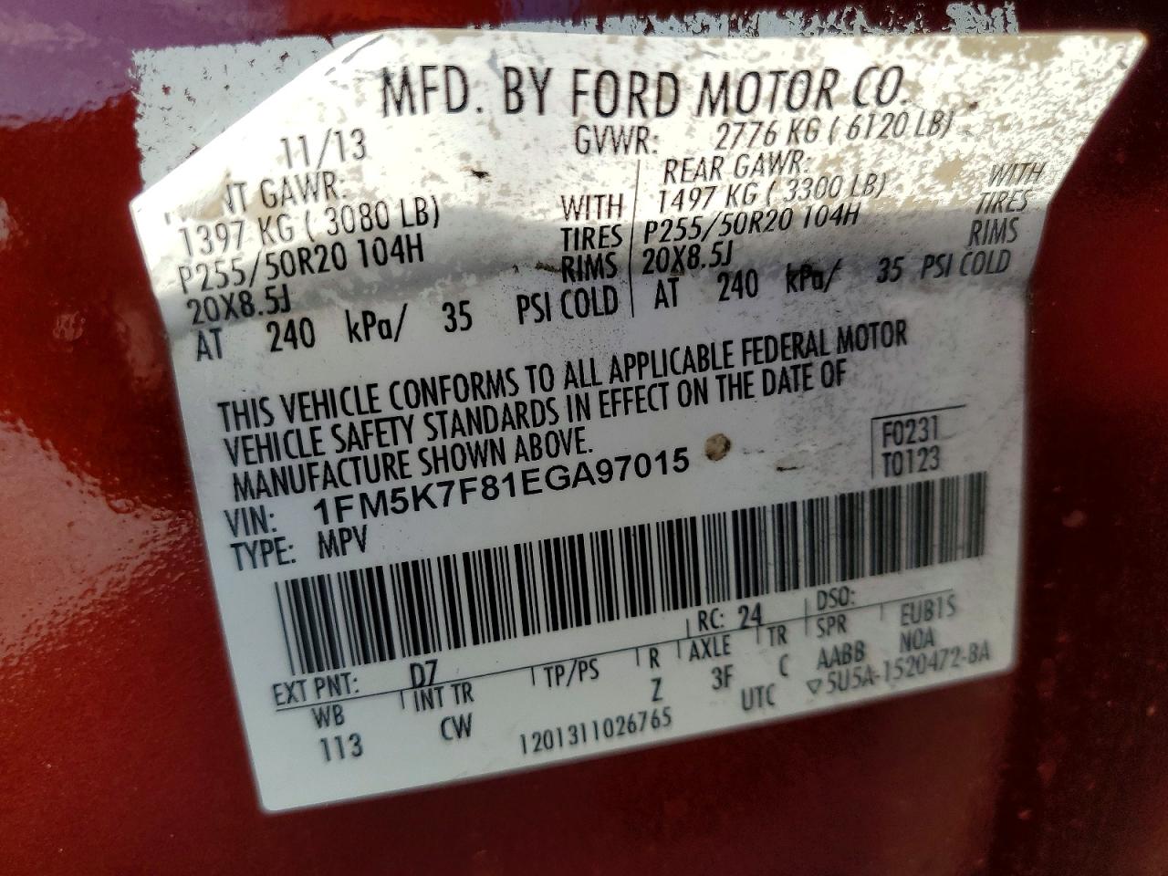 2014 Ford Explorer Limited Orange vin: 1FM5K7F81EGA97015
