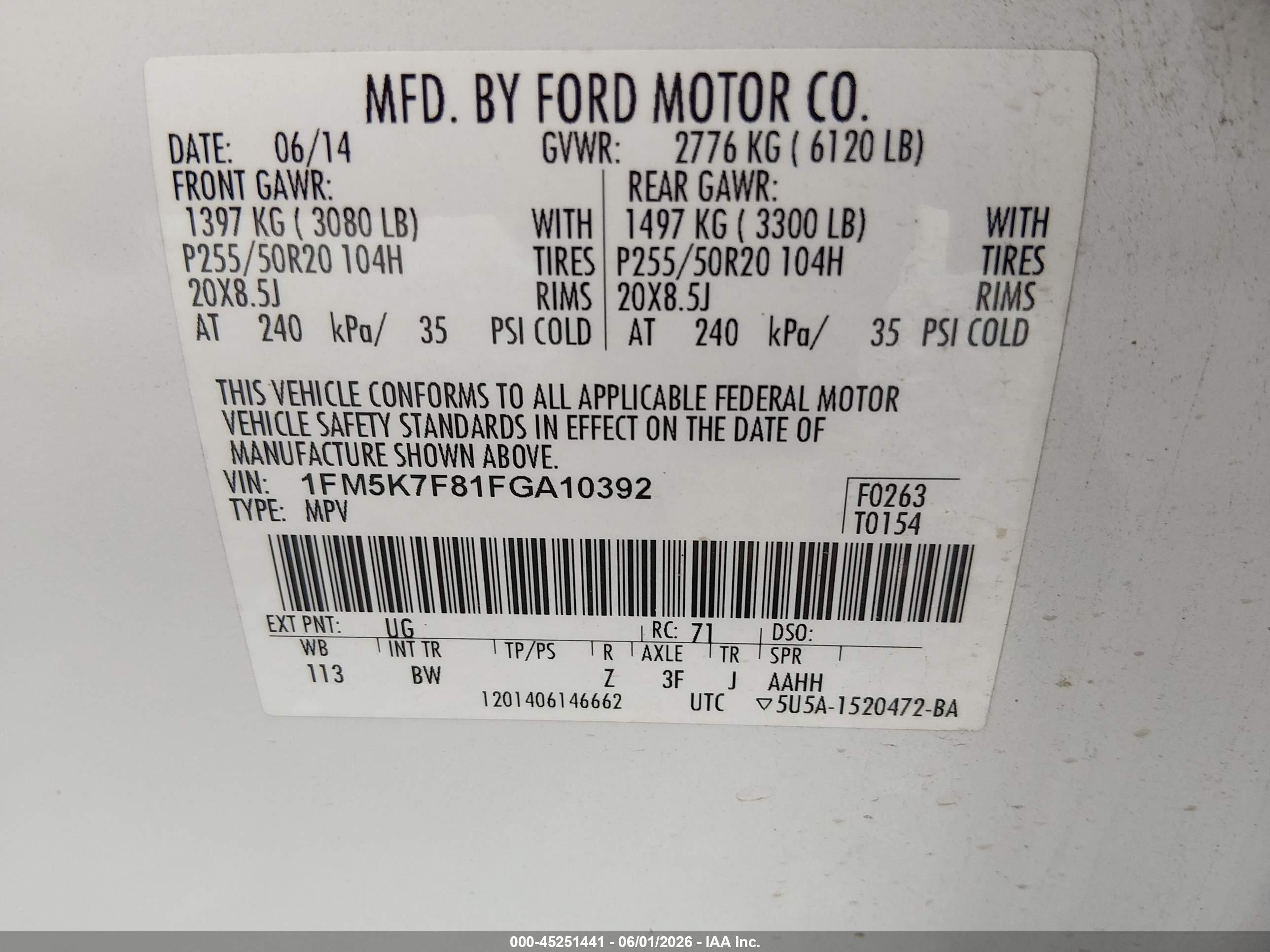 2015 Ford Explorer Limited Белый vin: 1FM5K7F81FGA10392