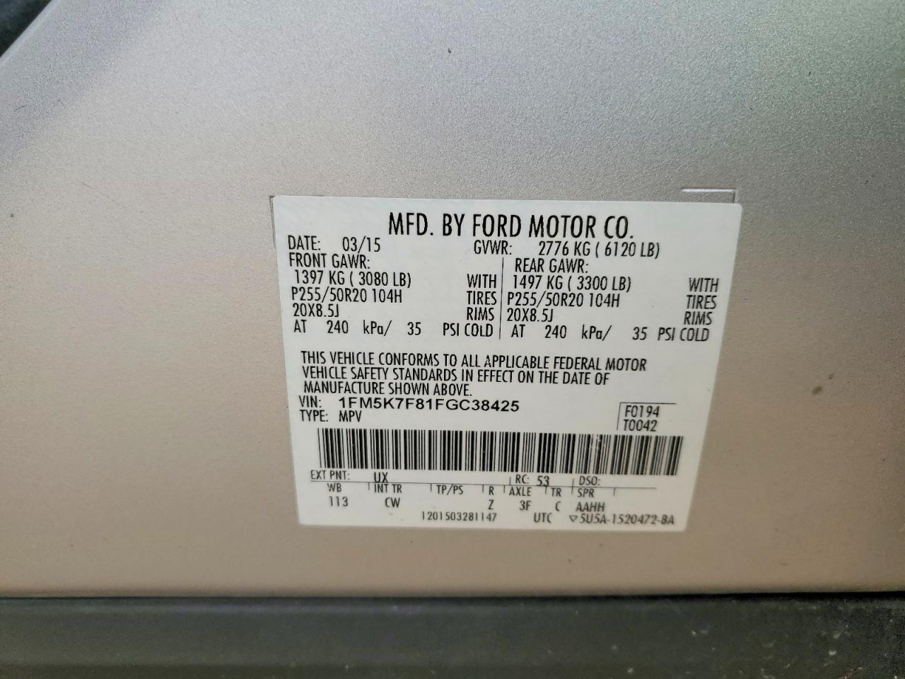 2015 Ford Explorer Limited Silver vin: 1FM5K7F81FGC38425