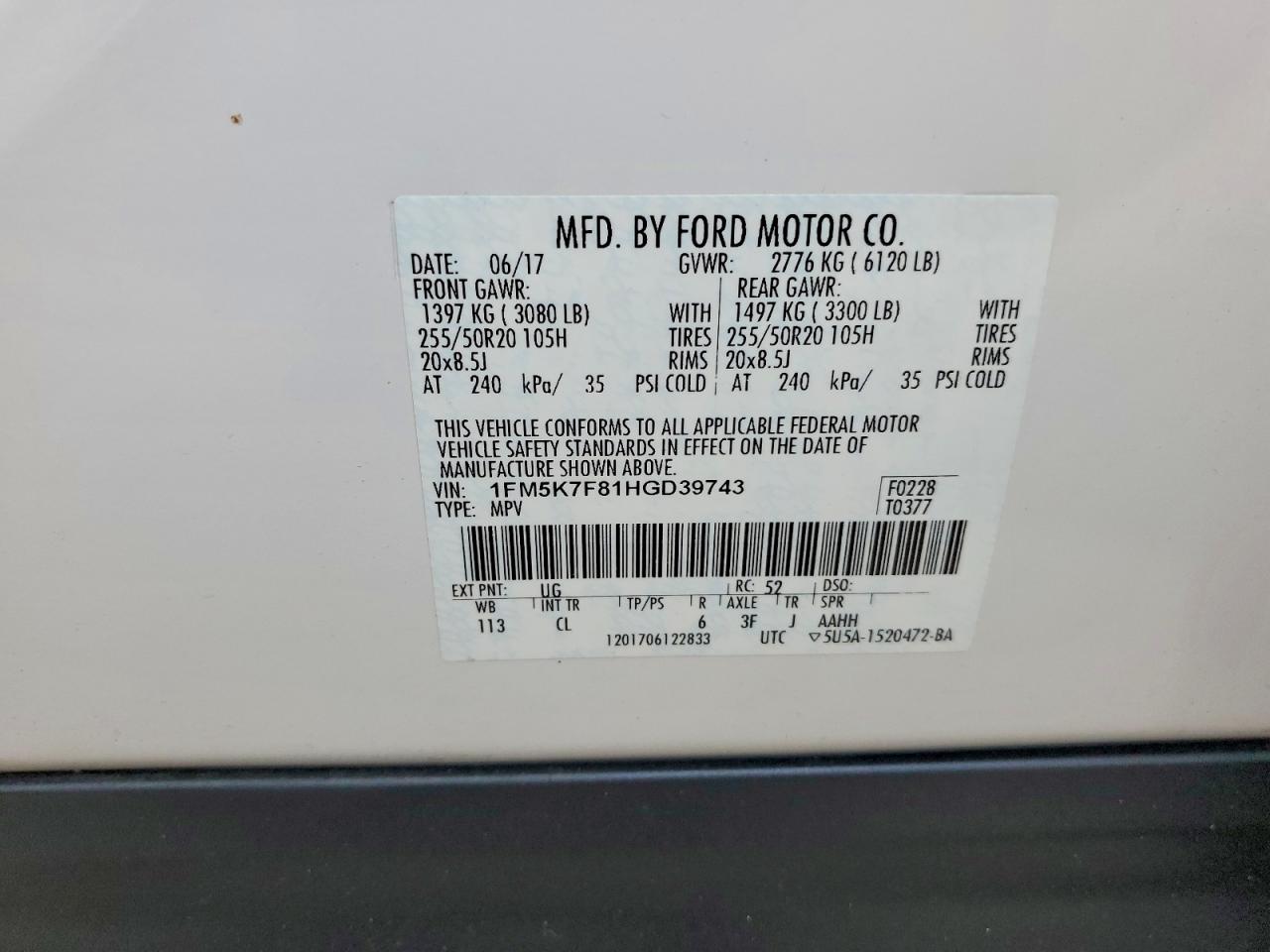 2017 Ford Explorer Limited White vin: 1FM5K7F81HGD39743