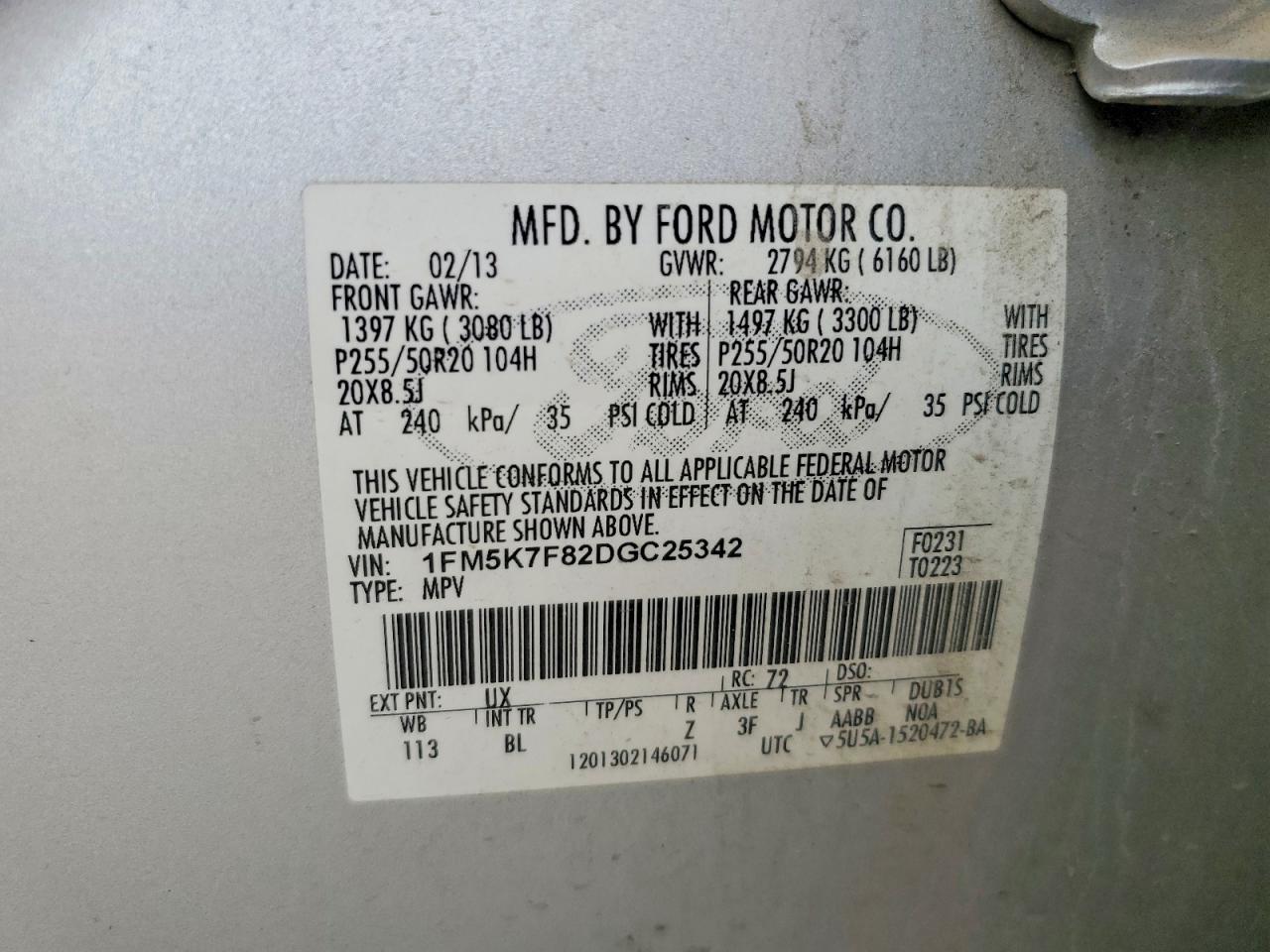 2013 Ford Explorer Limited Silver vin: 1FM5K7F82DGC25342