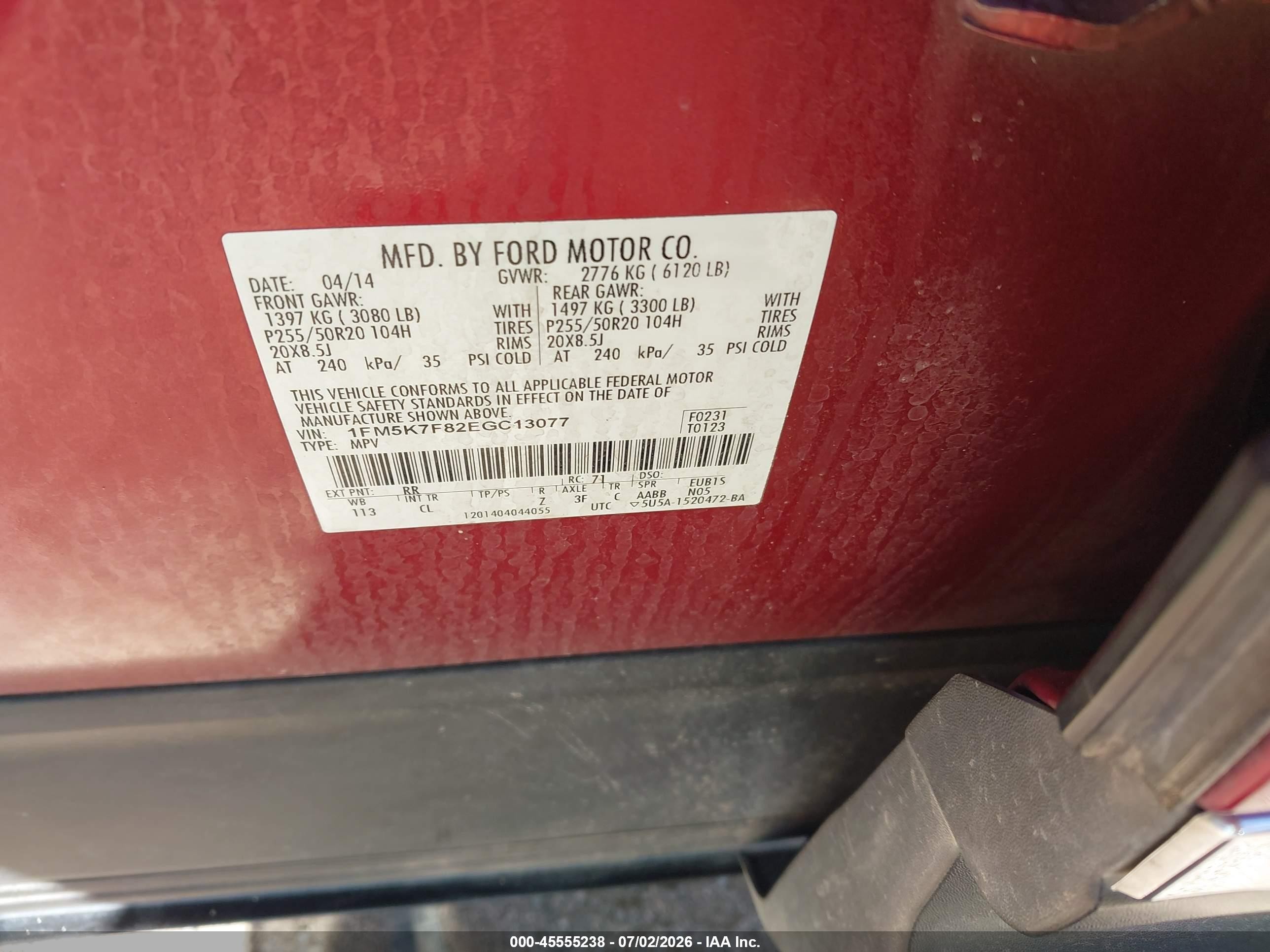 2014 Ford Explorer Limited Red vin: 1FM5K7F82EGC13077