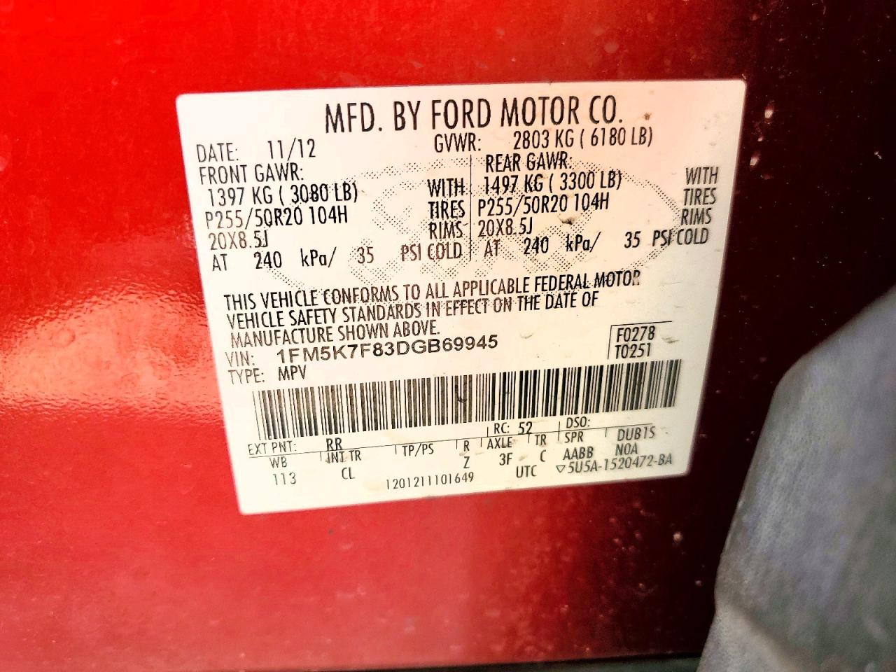 2013 Ford Explorer Limited Maroon vin: 1FM5K7F83DGB69945