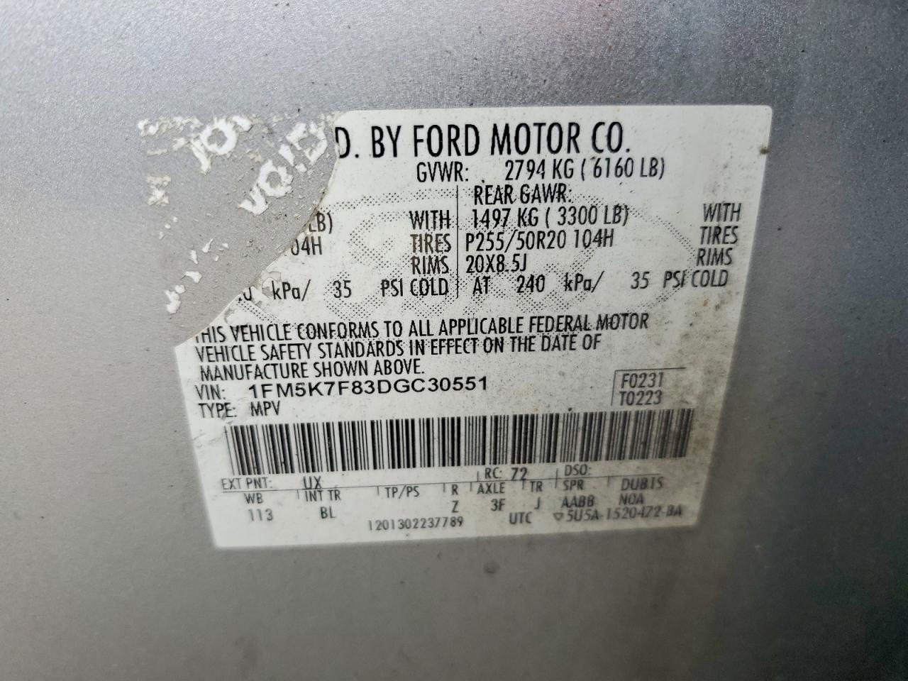 2013 Ford Explorer Limited Silver vin: 1FM5K7F83DGC30551