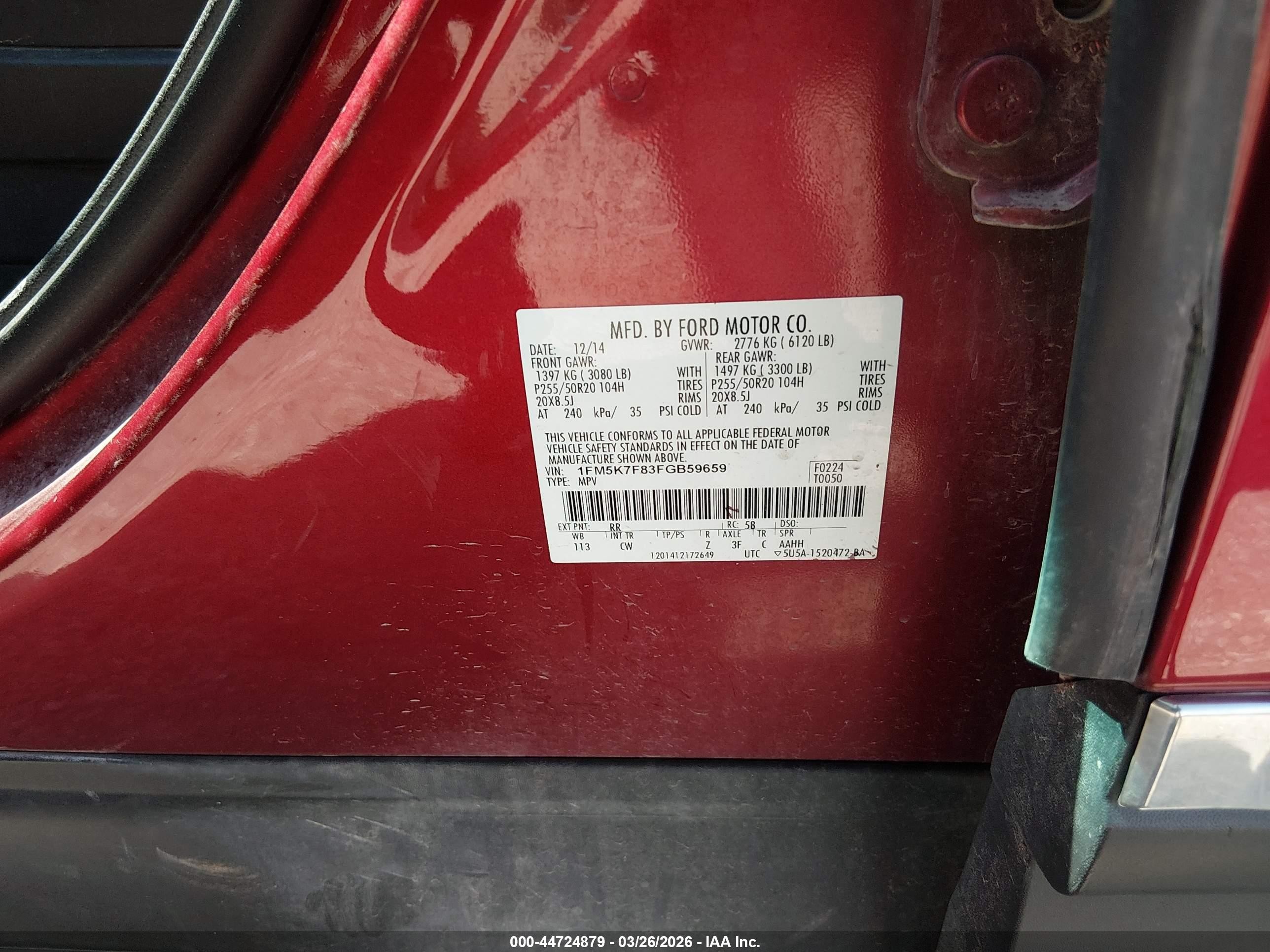 2015 Ford Explorer Limited Red vin: 1FM5K7F83FGB59659